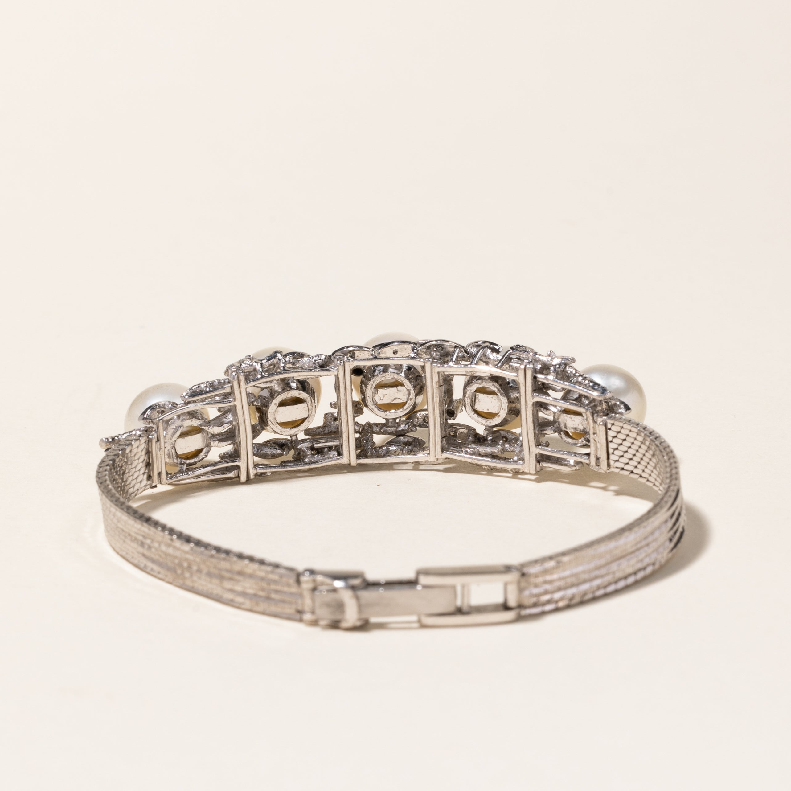Five Pearl & Diamond Bracelet | 9.10mm to 9.40mm, 0.13ctw | 6.75"