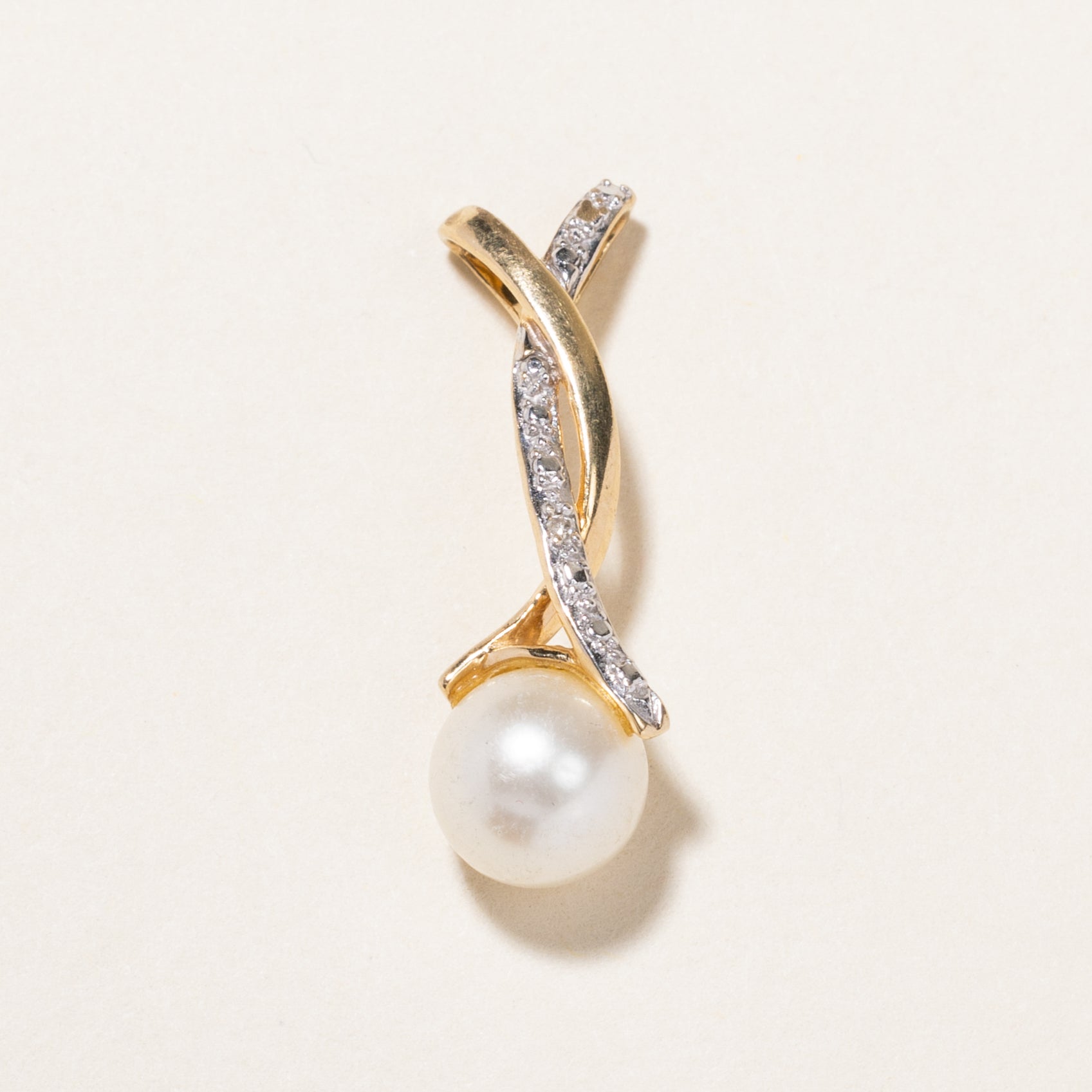 Pearl & Diamond Drop Pendant | 7.40mm, 0.005ctw