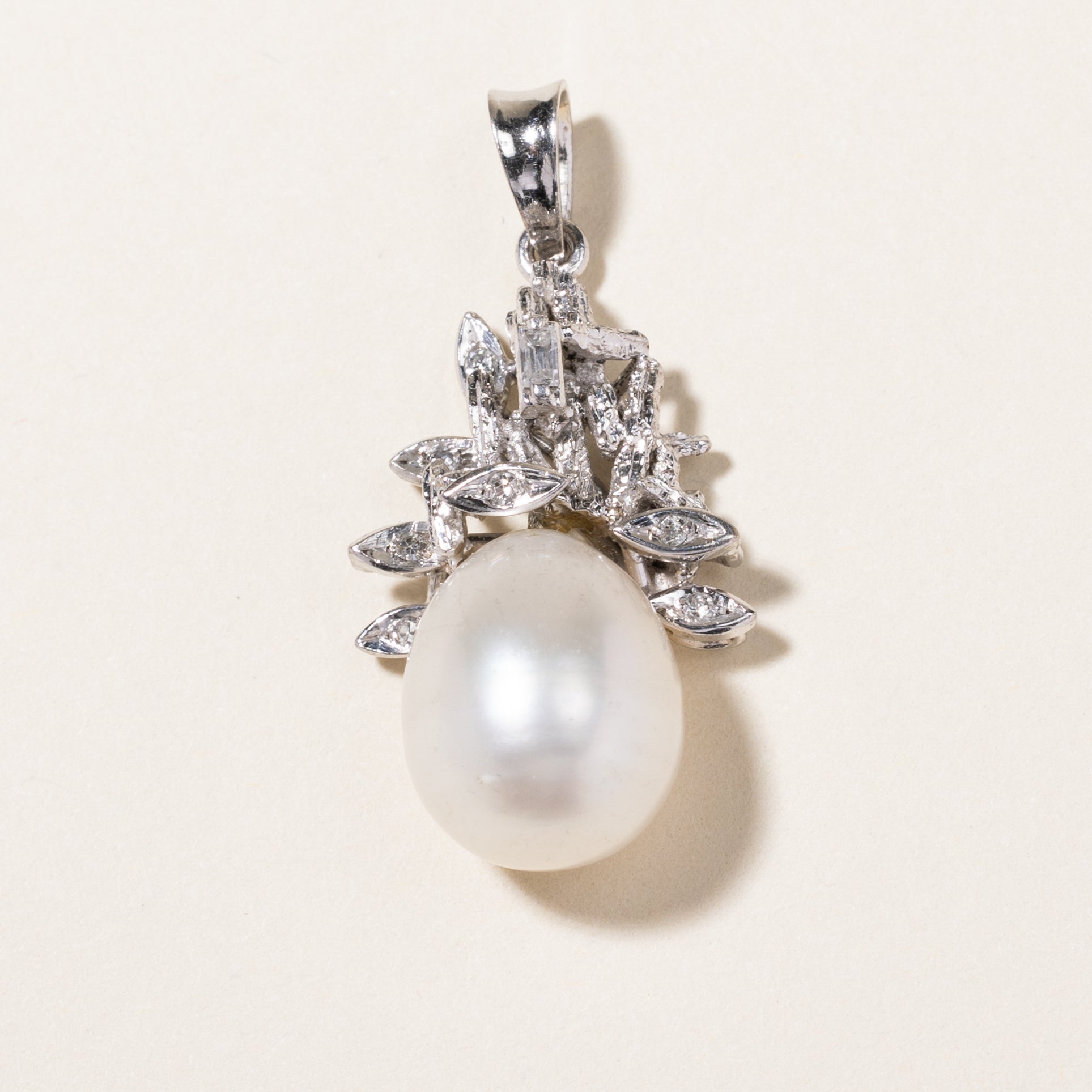 Pearl & Diamond Ornate Pendant | 13.2mm by 10.9mm, 0.06ctw