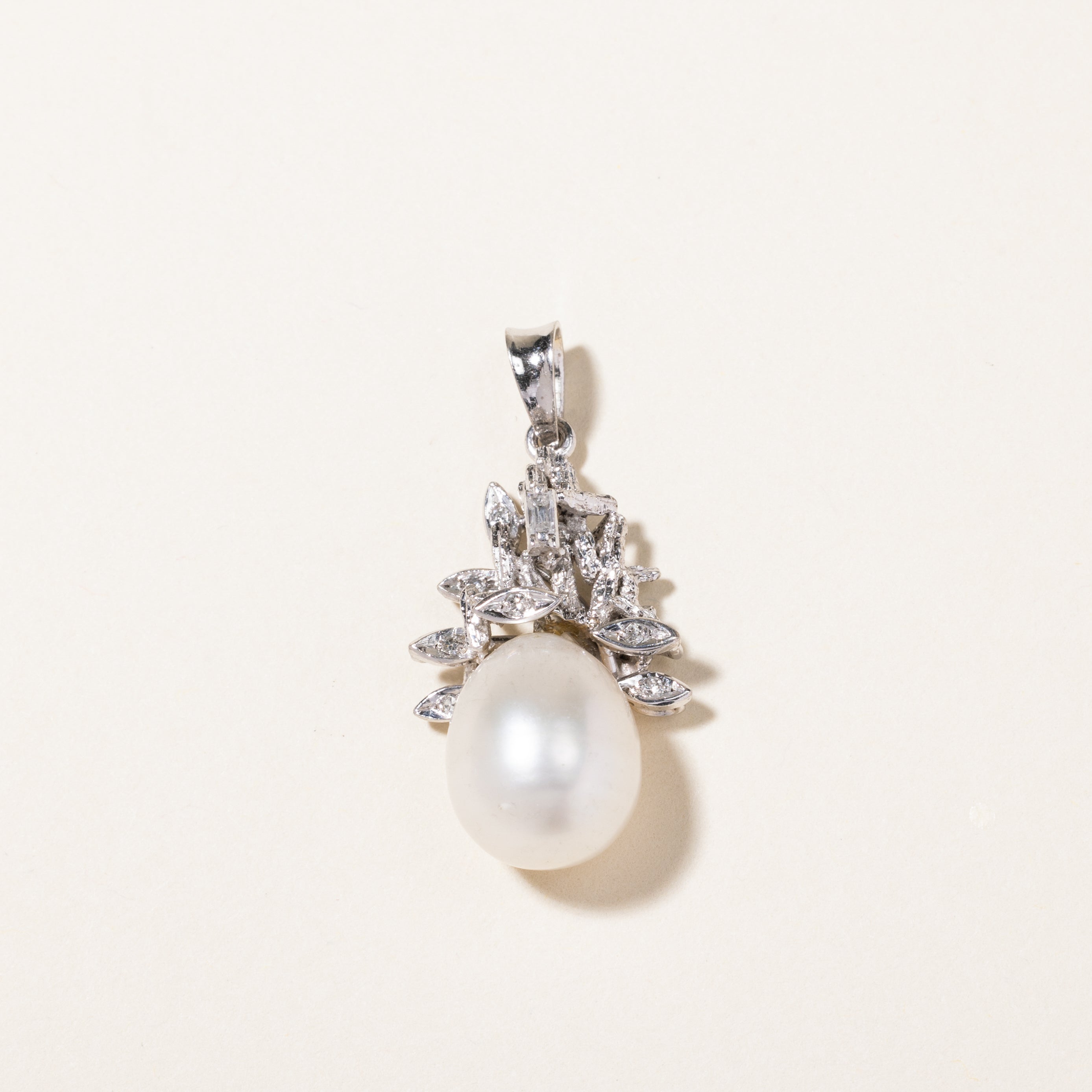 Pearl & Diamond Ornate Pendant | 13.2mm by 10.9mm, 0.06ctw