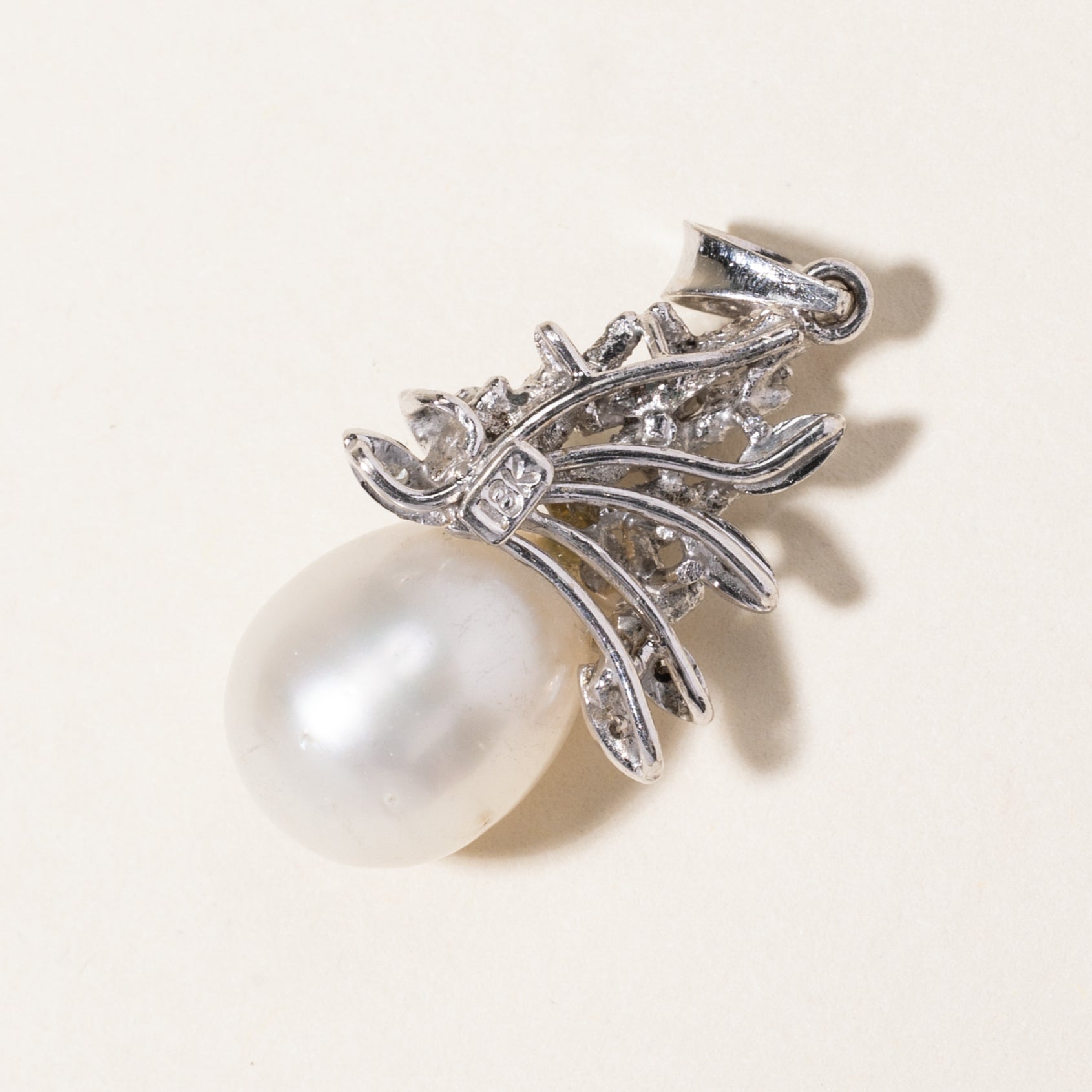 Pearl & Diamond Ornate Pendant | 13.2mm by 10.9mm, 0.06ctw