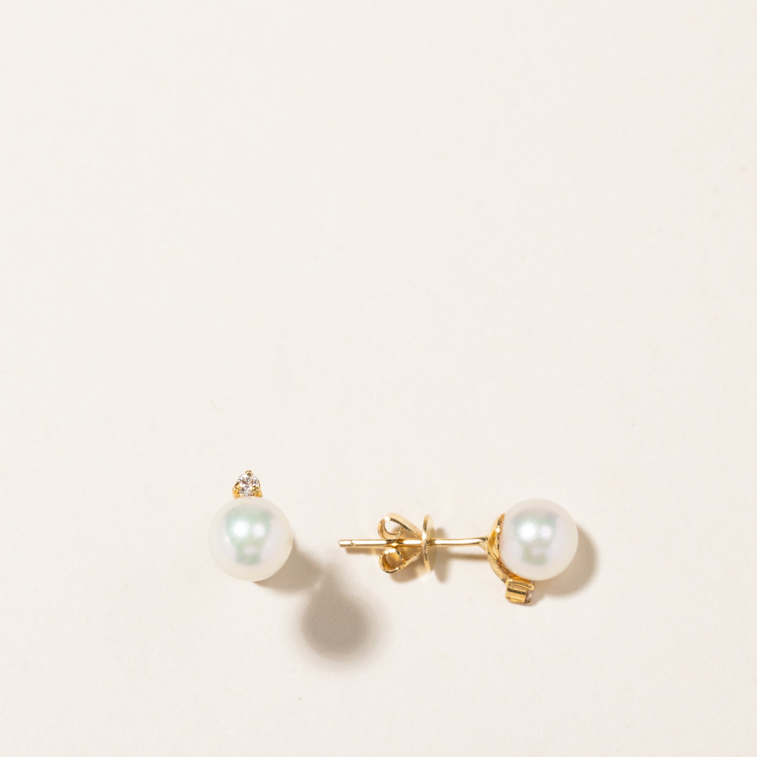 Pearl & Diamond Stud Earrings | 6.70mm, 0.05ctw