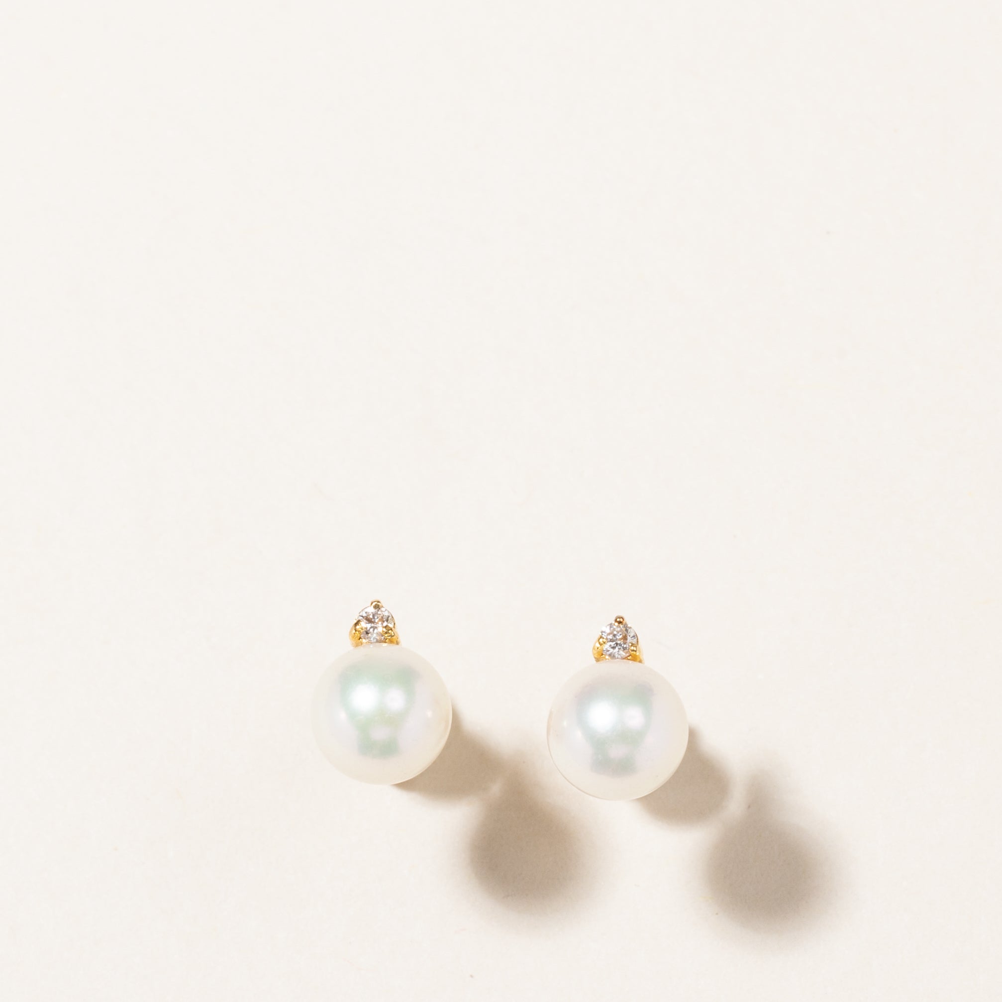 Pearl & Diamond Stud Earrings | 6.70mm, 0.05ctw