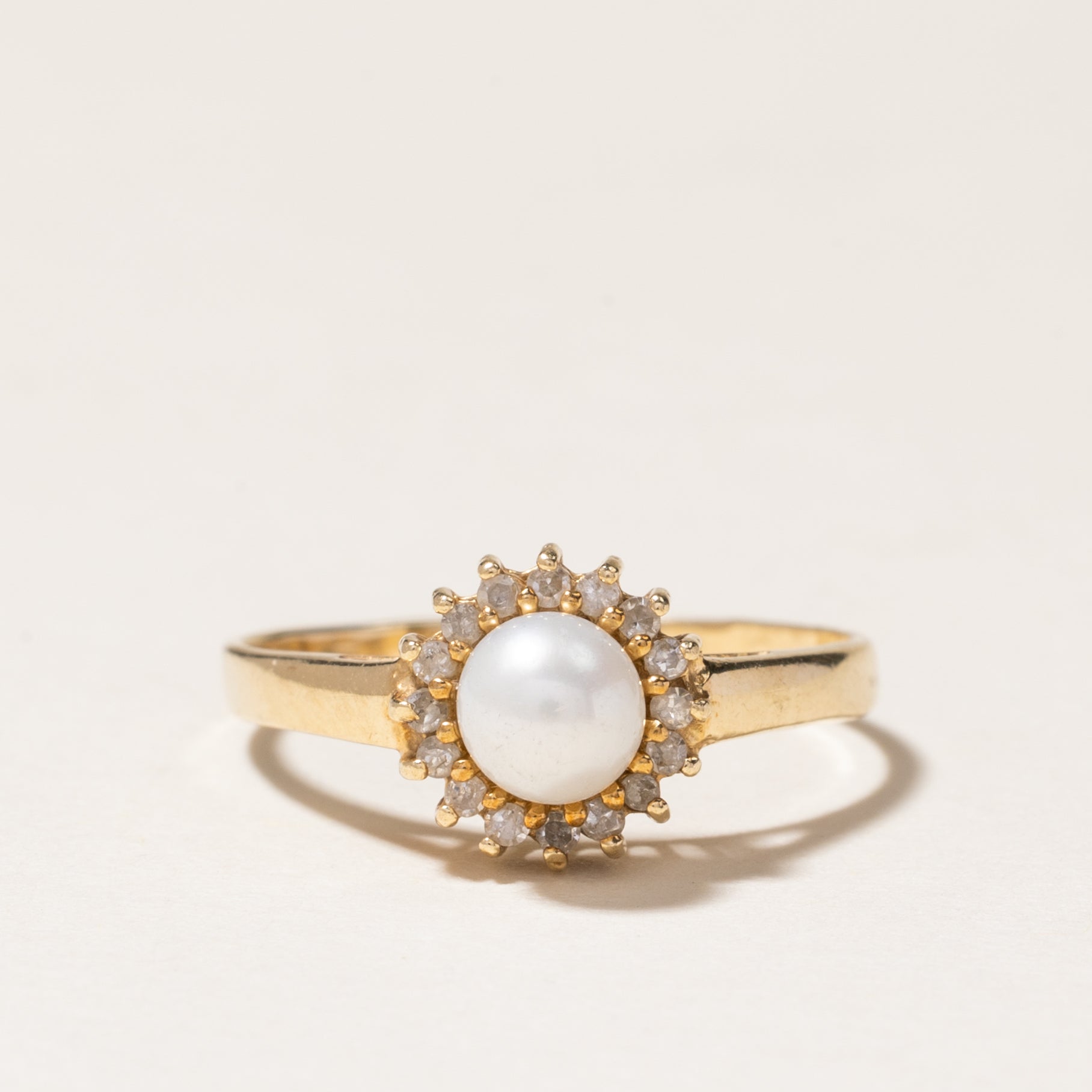 Pearl & Diamond Petal Ring | 5.30mm, 0.08ctw | SZ 7.75
