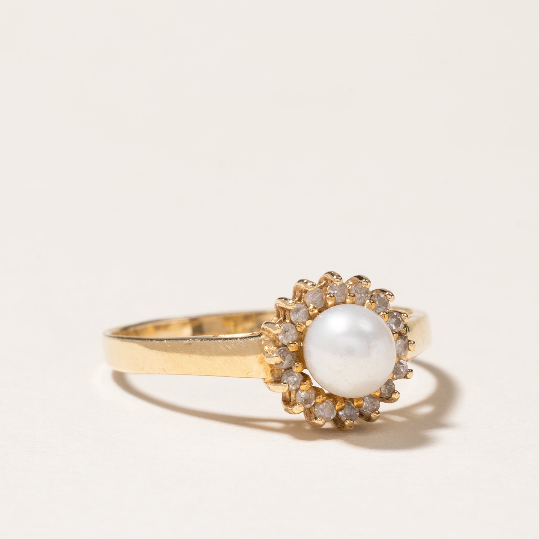 Pearl & Diamond Petal Ring | 5.30mm, 0.08ctw | SZ 7.75