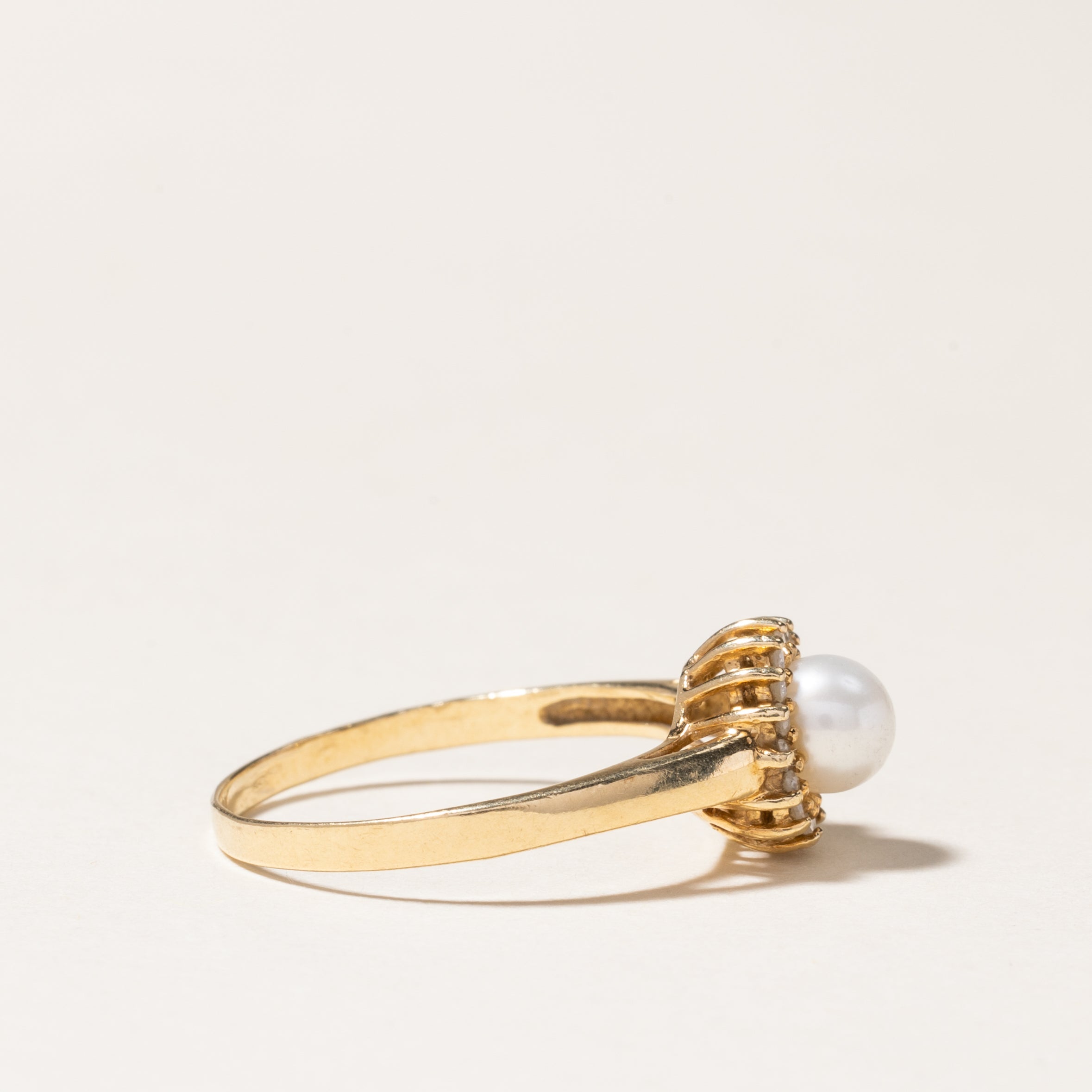 Pearl & Diamond Petal Ring | 5.30mm, 0.08ctw | SZ 7.75