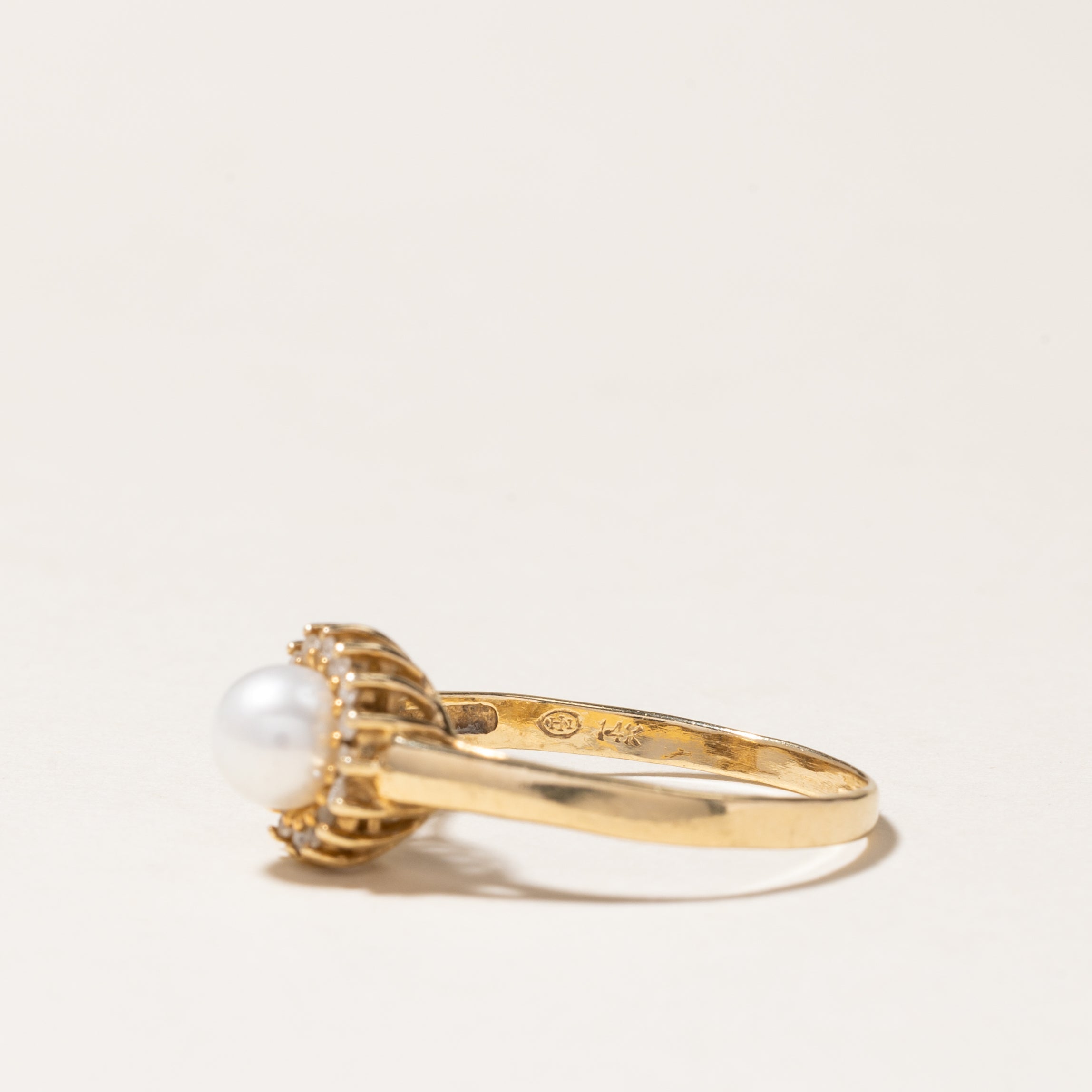 Pearl & Diamond Petal Ring | 5.30mm, 0.08ctw | SZ 7.75