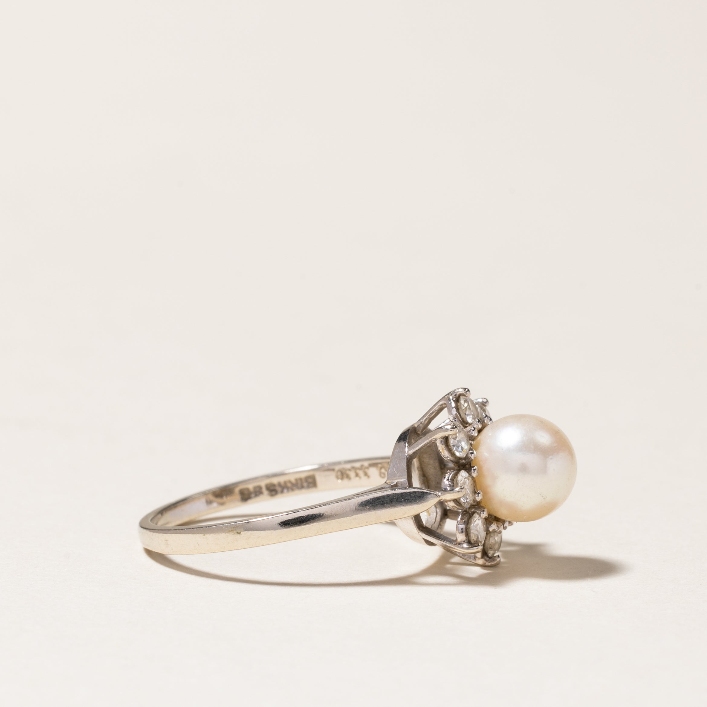 'Birks' Pearl & Diamond Petal Halo Ring | 6.60mm, 0.24ctw | SZ 6