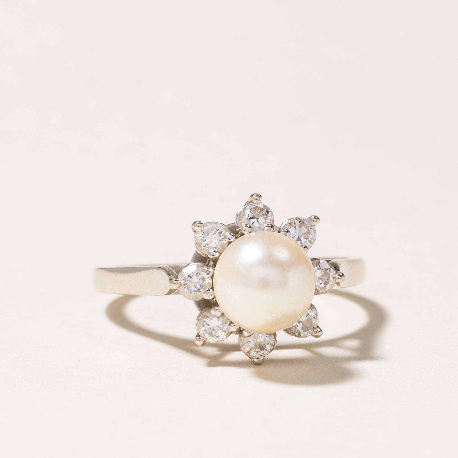 'Birks' Pearl & Diamond Petal Halo Ring | 6.60mm, 0.24ctw | SZ 6