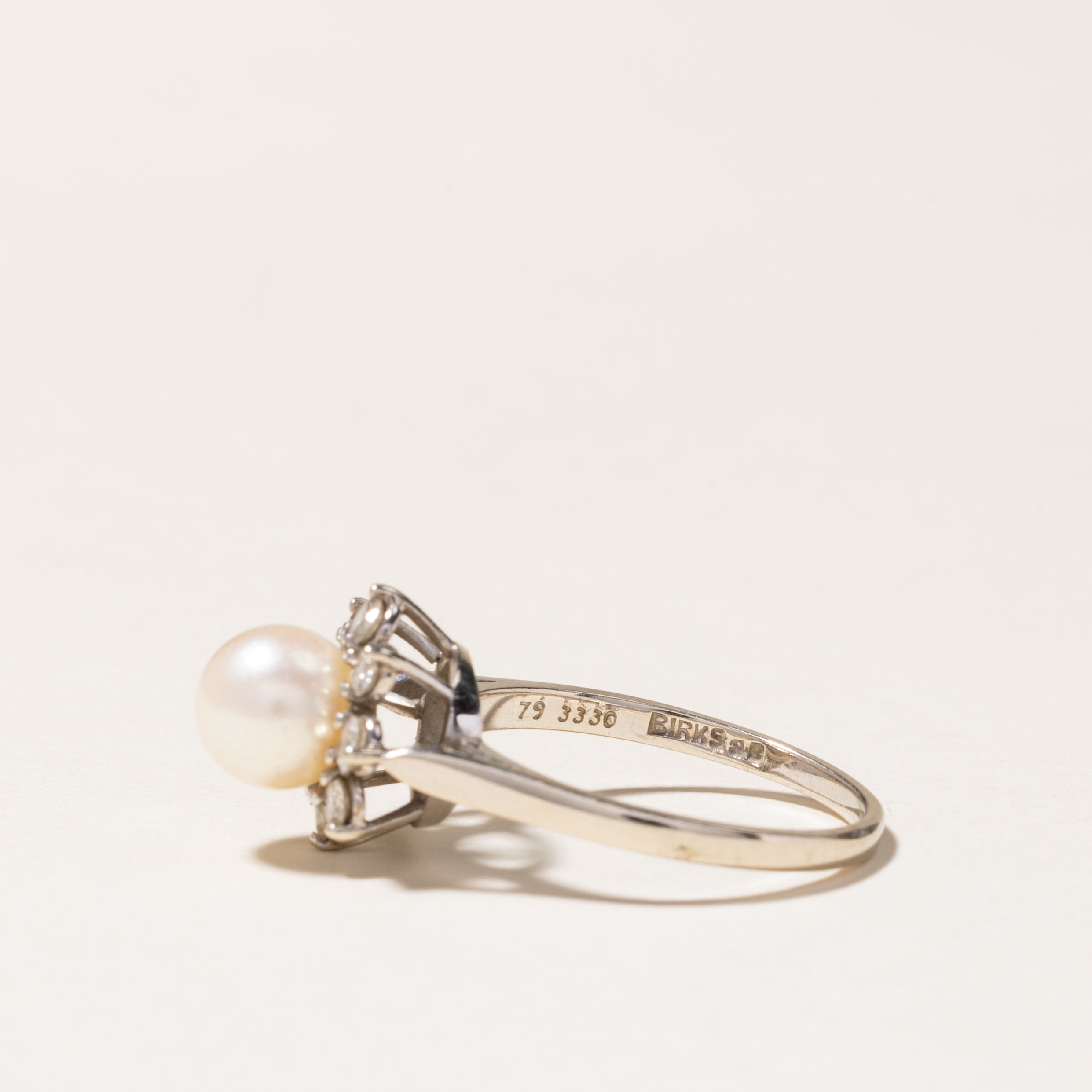 'Birks' Pearl & Diamond Petal Halo Ring | 6.60mm, 0.24ctw | SZ 6