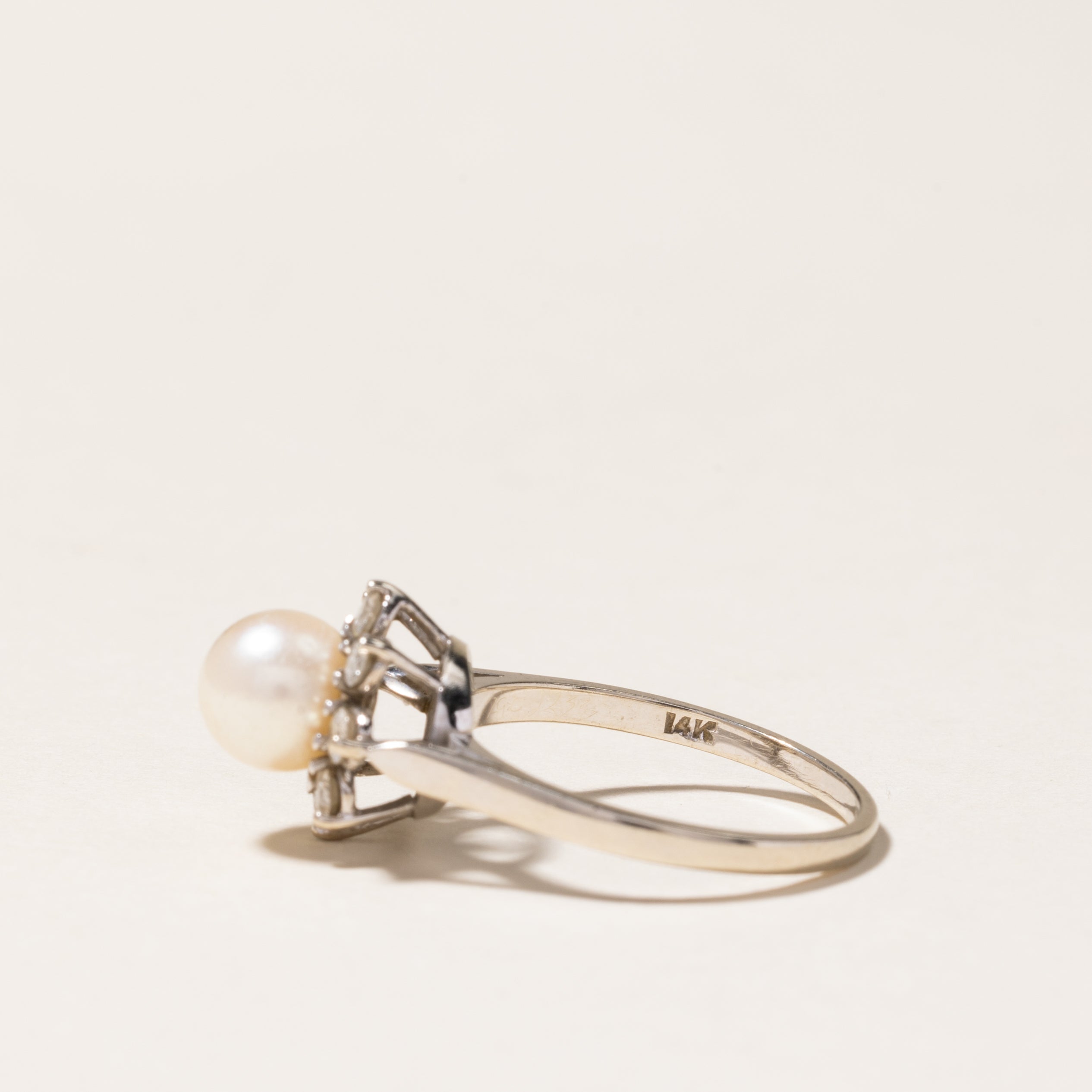 'Birks' Pearl & Diamond Petal Halo Ring | 6.60mm, 0.24ctw | SZ 6