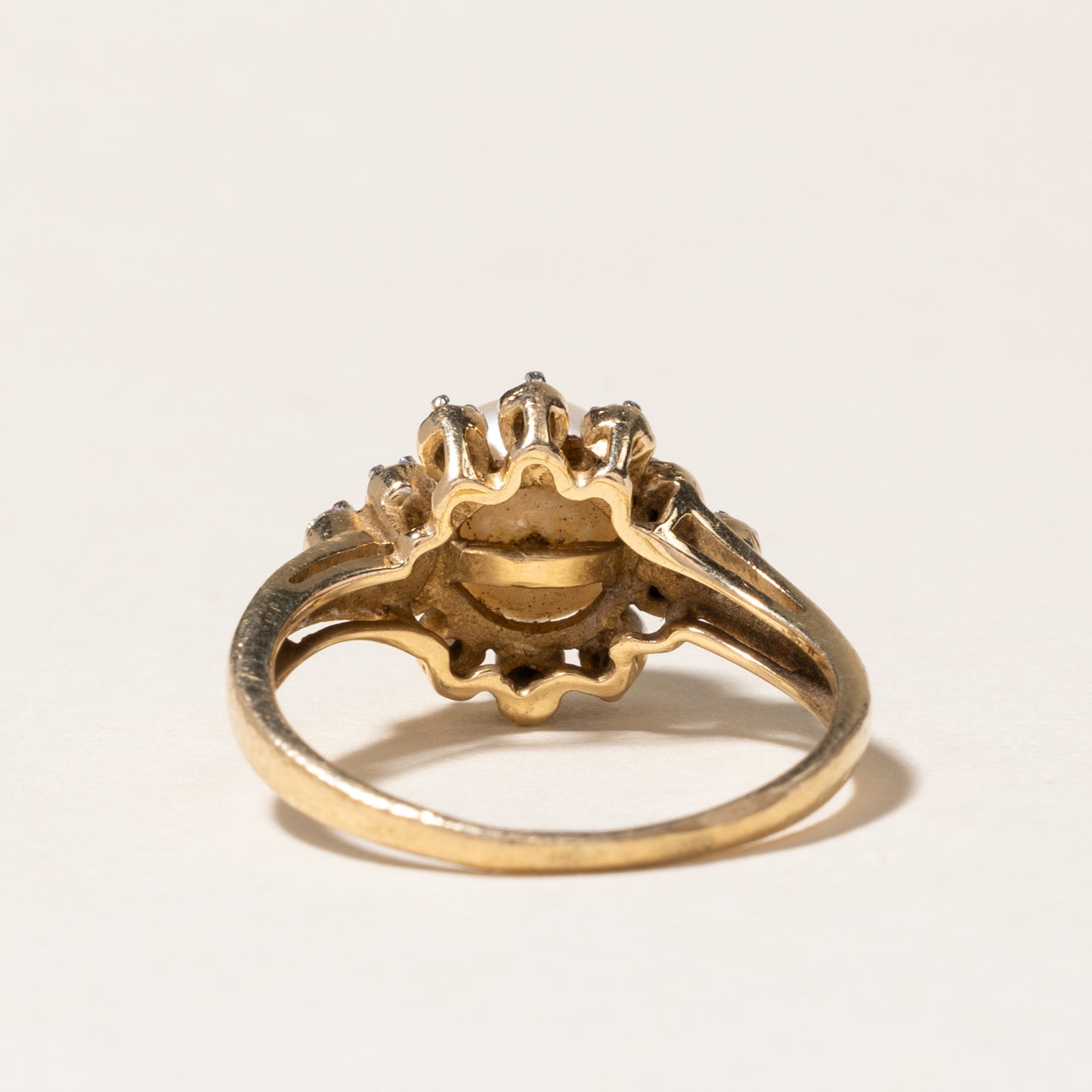 Pearl & Diamond Petal Ring | 6.70mm, 0.06ctw | SZ 4.75