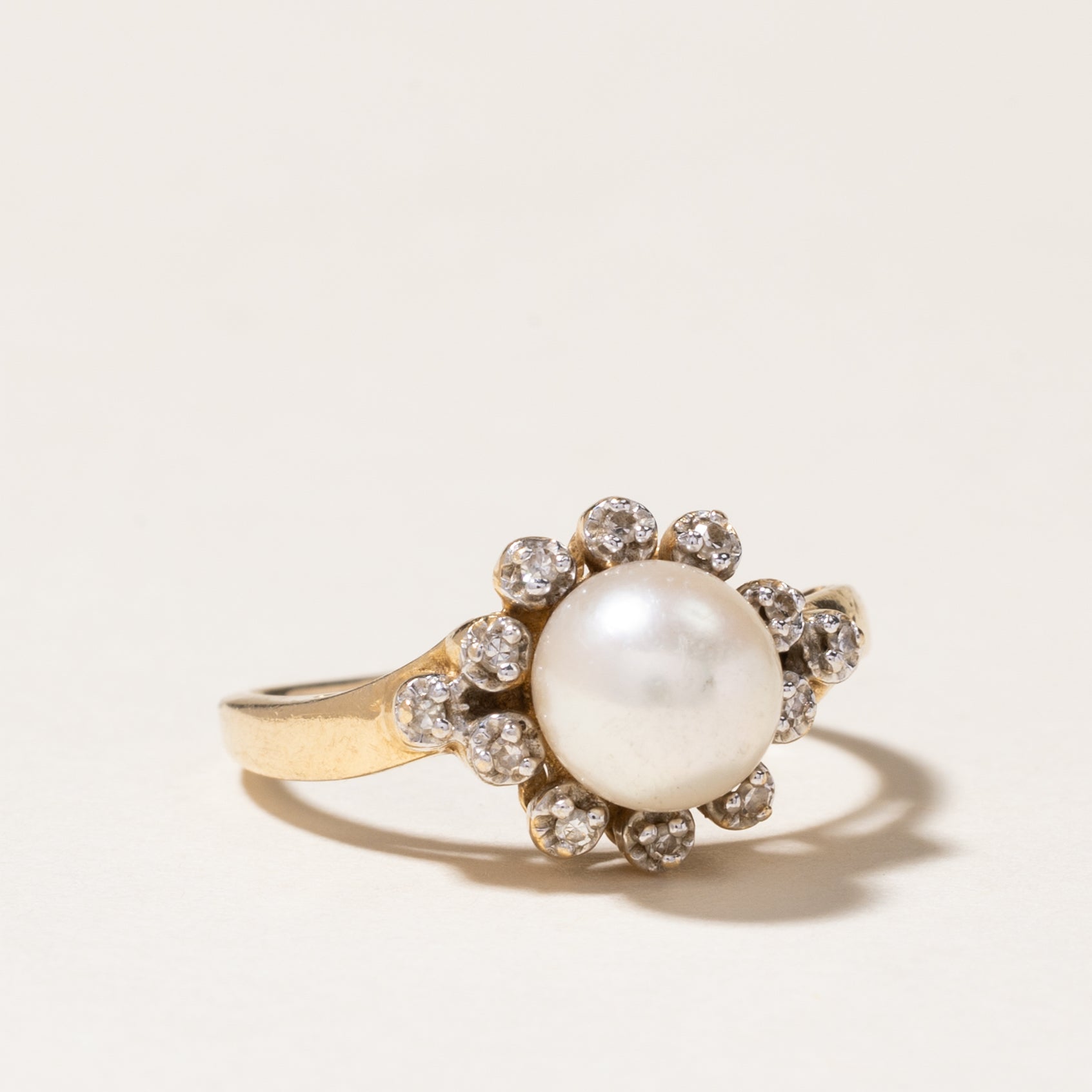 Pearl & Diamond Petal Ring | 6.70mm, 0.06ctw | SZ 4.75