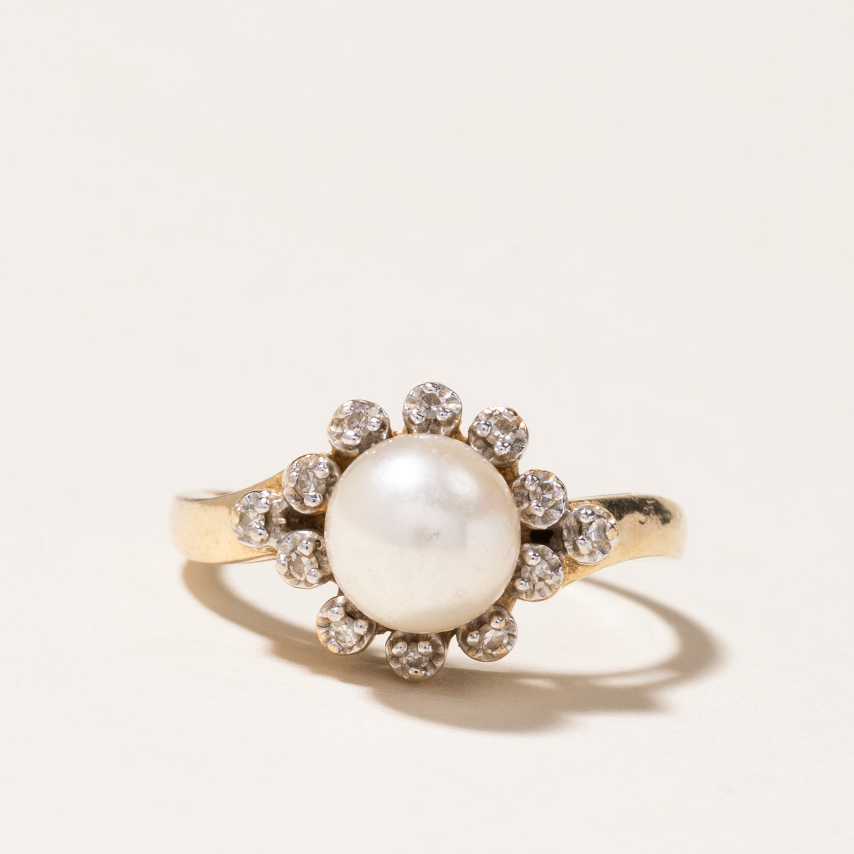 Pearl & Diamond Petal Ring | 6.70mm, 0.06ctw | SZ 4.75