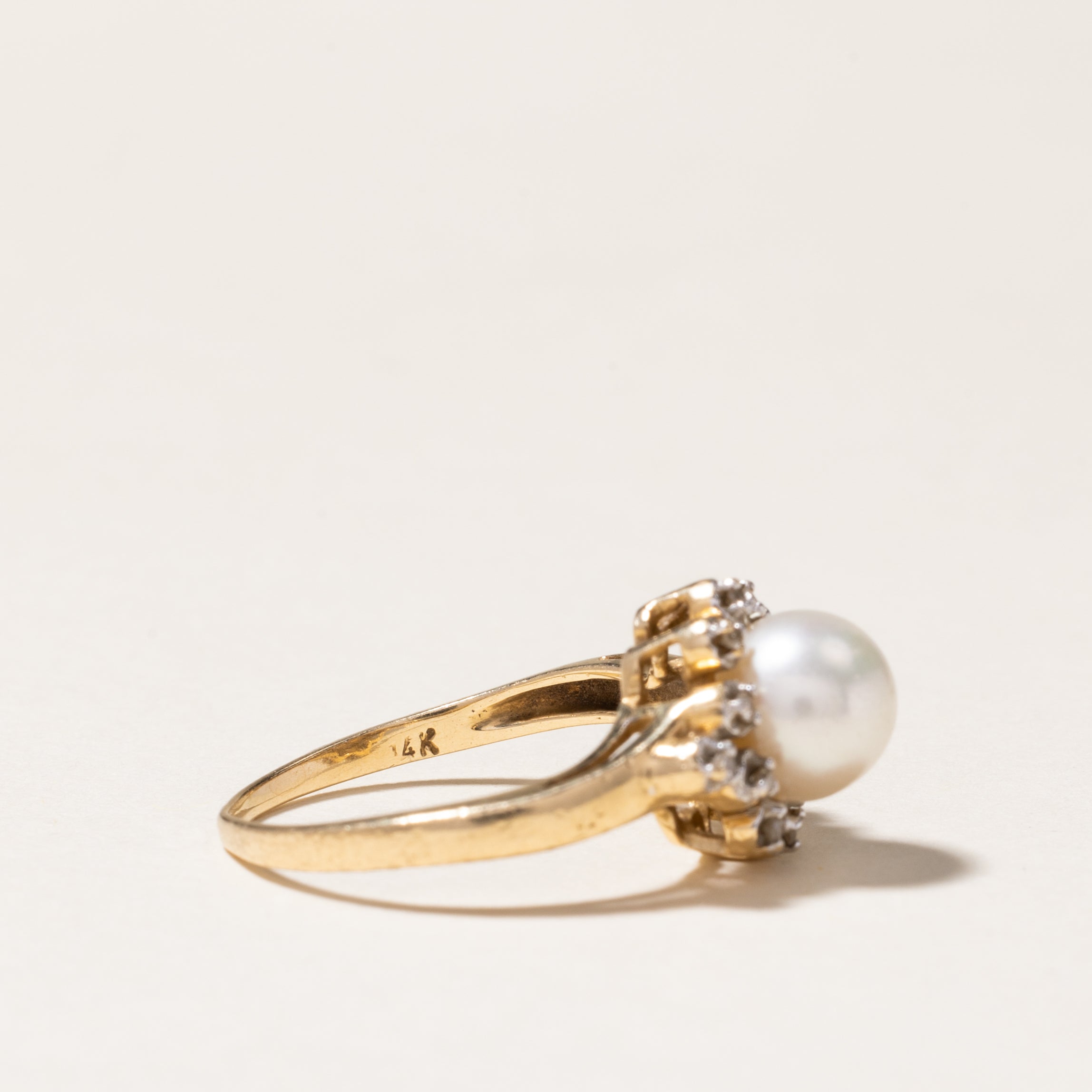 Pearl & Diamond Petal Ring | 6.70mm, 0.06ctw | SZ 4.75