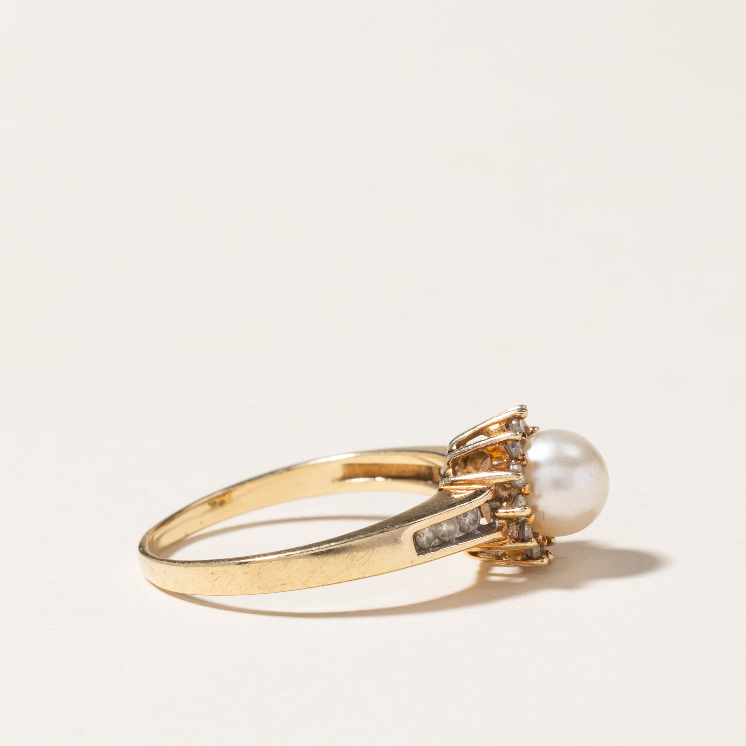 Pearl & Diamond Petal Ring | 6.40mm, 0.18ctw | SZ 8.75