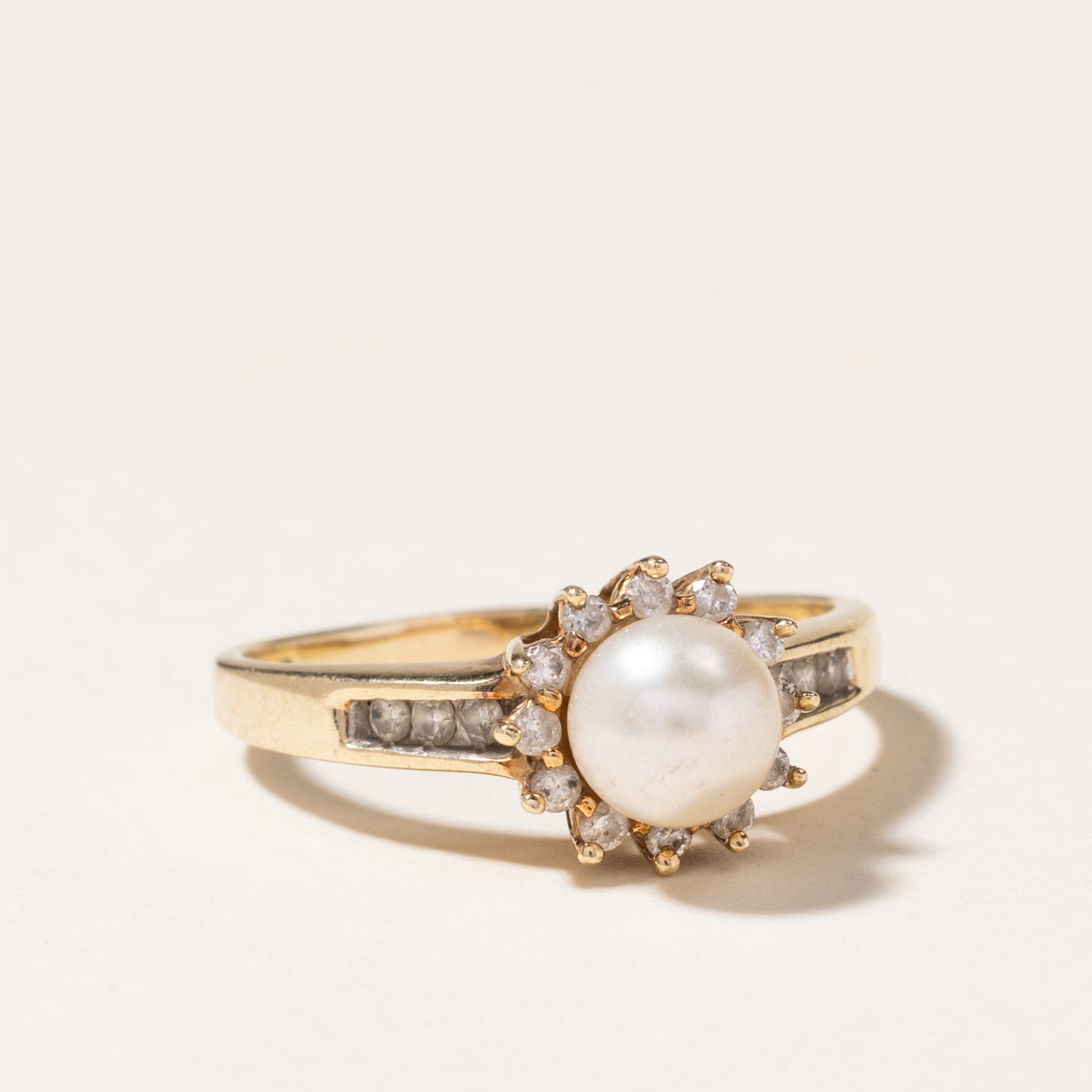 Pearl & Diamond Petal Ring | 6.40mm, 0.18ctw | SZ 8.75
