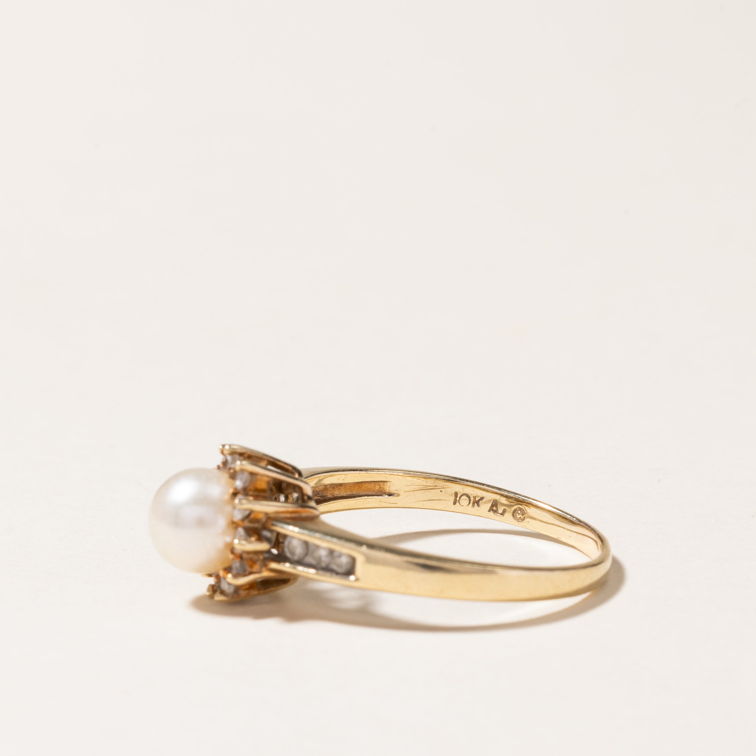 Pearl & Diamond Petal Ring | 6.40mm, 0.18ctw | SZ 8.75