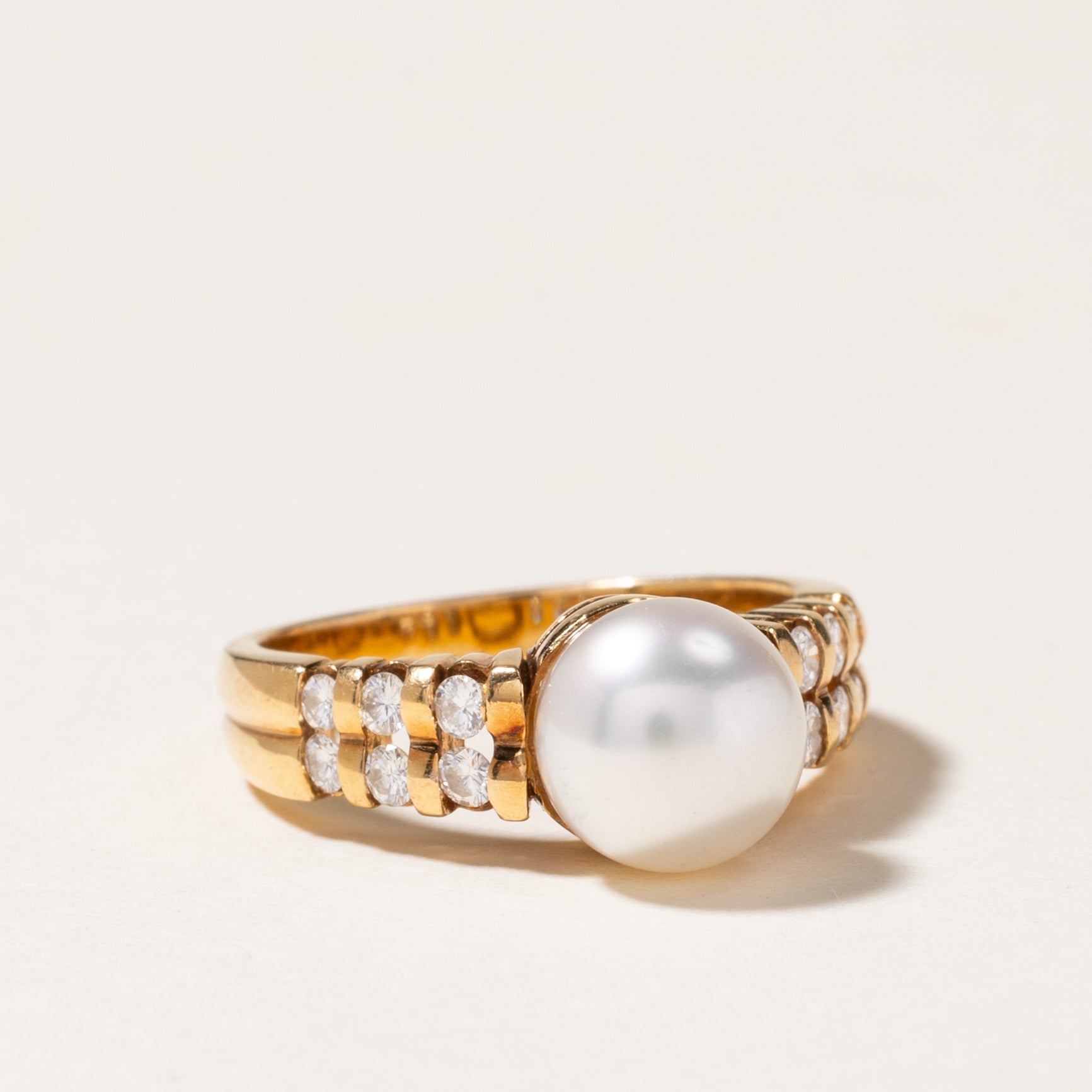 Vintage Yellow Gold Pearl and Diamond Ring | 8.00mm, 0.20ctw | SZ 5.25