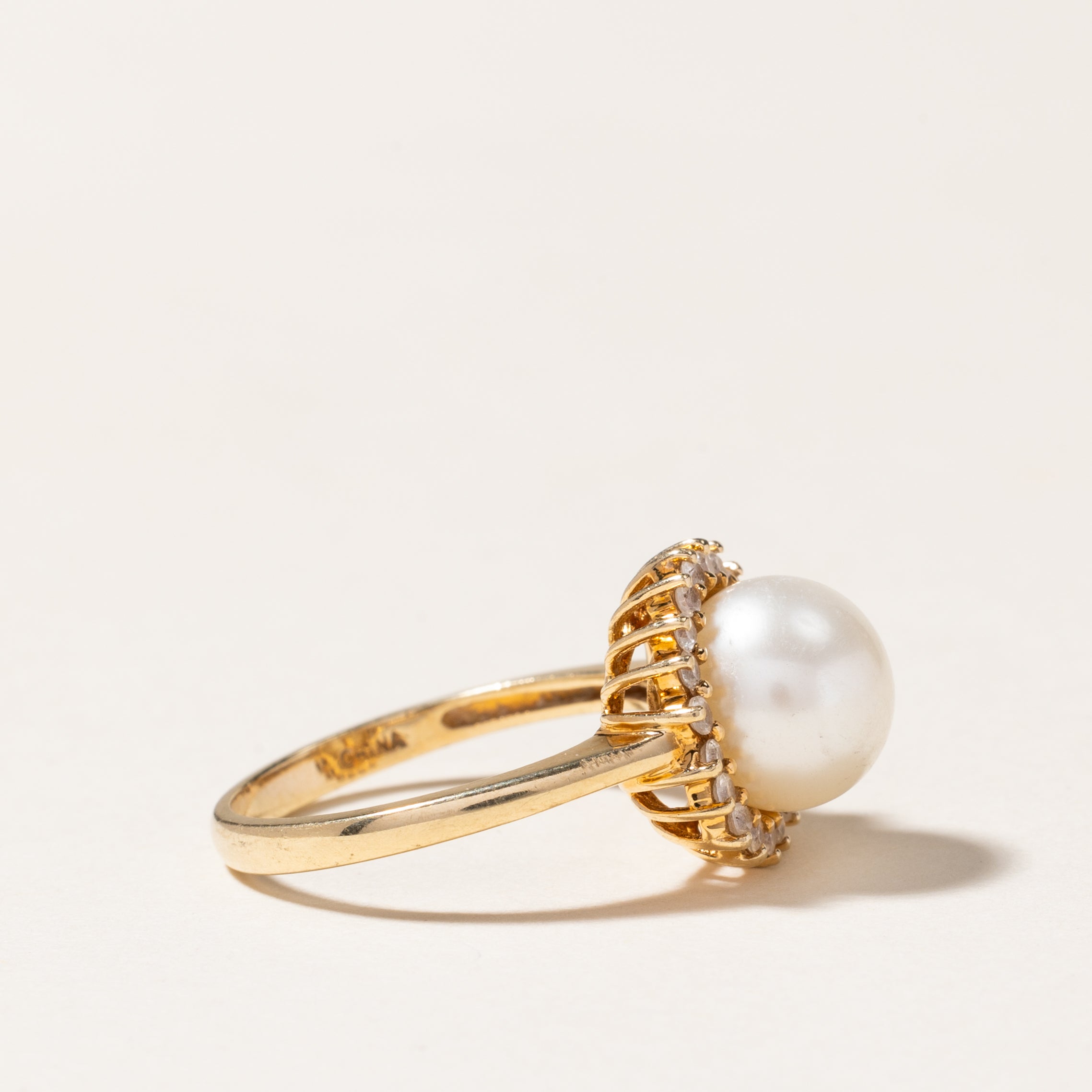 Pearl & White Topaz Petal Ring | 9.00mm, 0.20ctw | SZ 6.75
