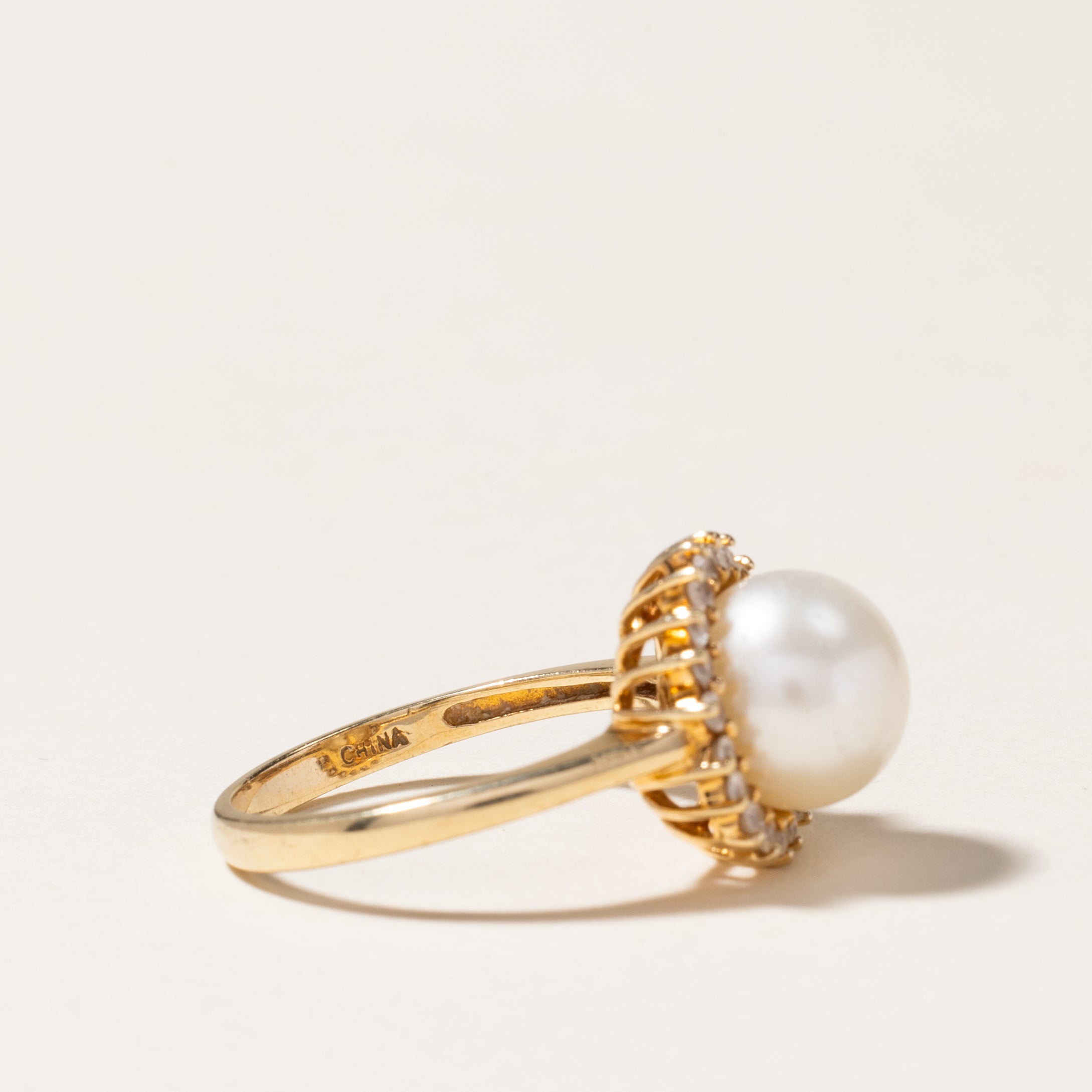 Pearl & White Topaz Petal Ring | 9.00mm, 0.20ctw | SZ 6.75