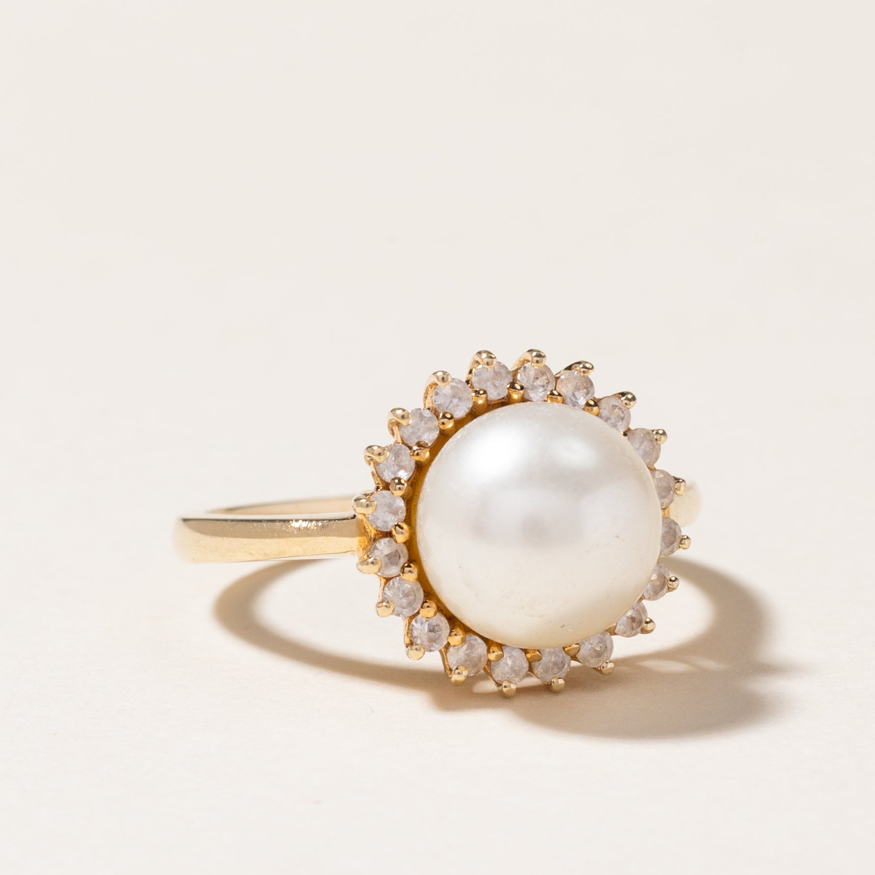 Pearl & White Topaz Petal Ring | 9.00mm, 0.20ctw | SZ 6.75
