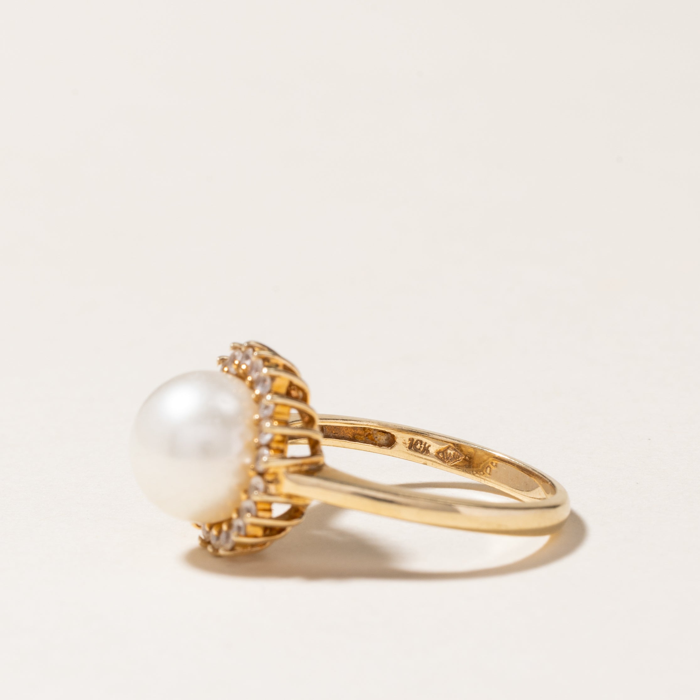 Pearl & White Topaz Petal Ring | 9.00mm, 0.20ctw | SZ 6.75