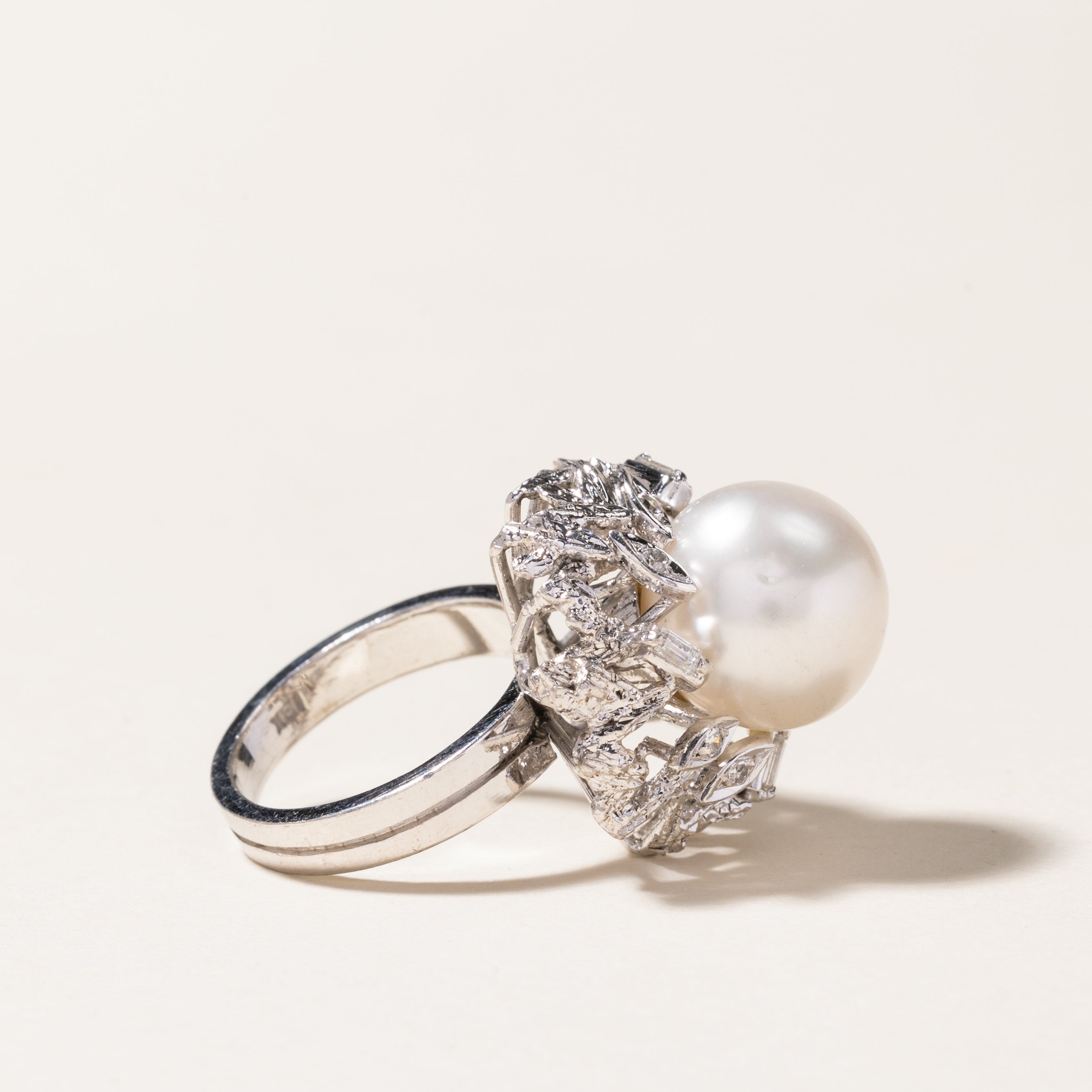 Pearl & Diamond Cocktail Ring | 11.60mm, 0.09ctw | SZ 4.5