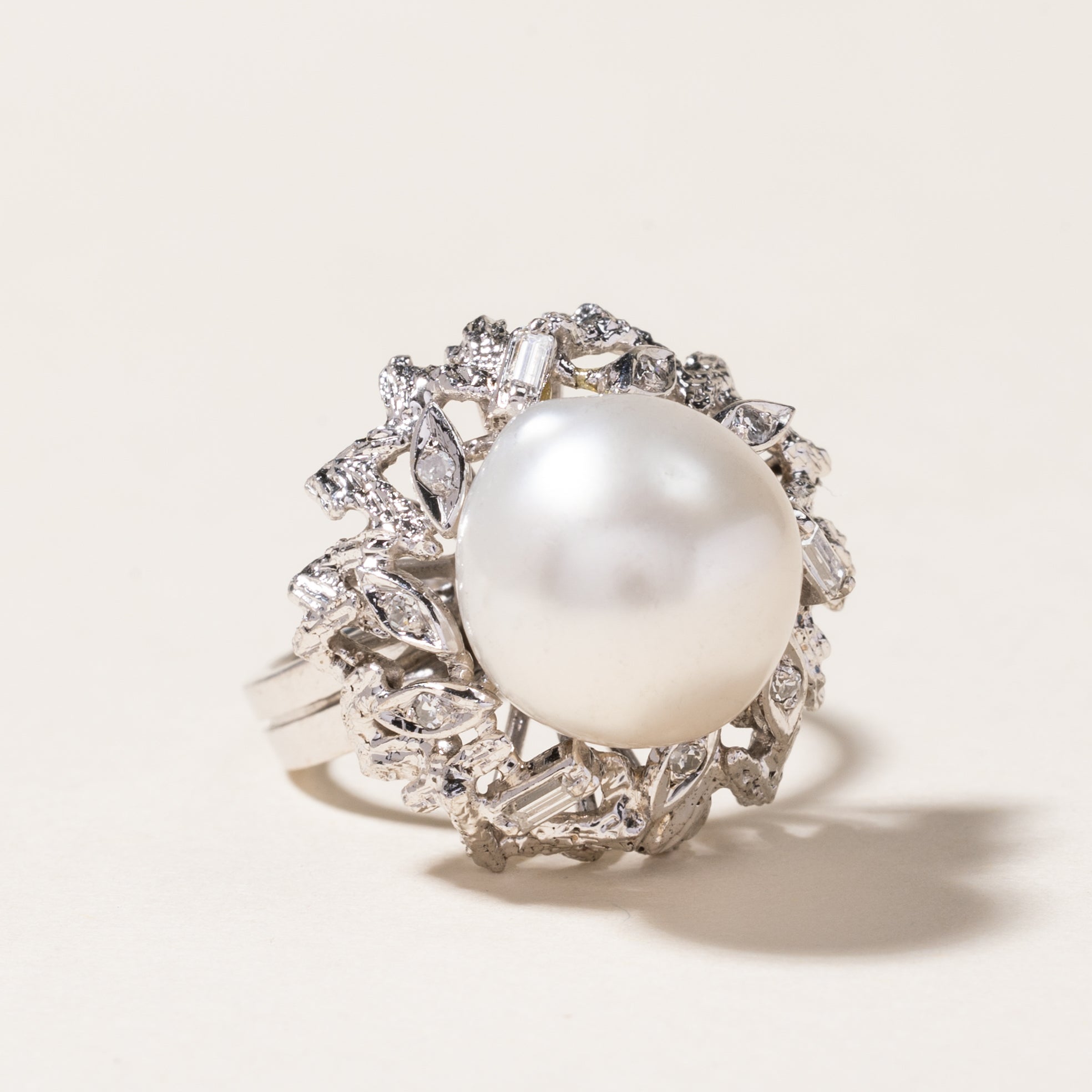 Pearl & Diamond Cocktail Ring | 11.60mm, 0.09ctw | SZ 4.5