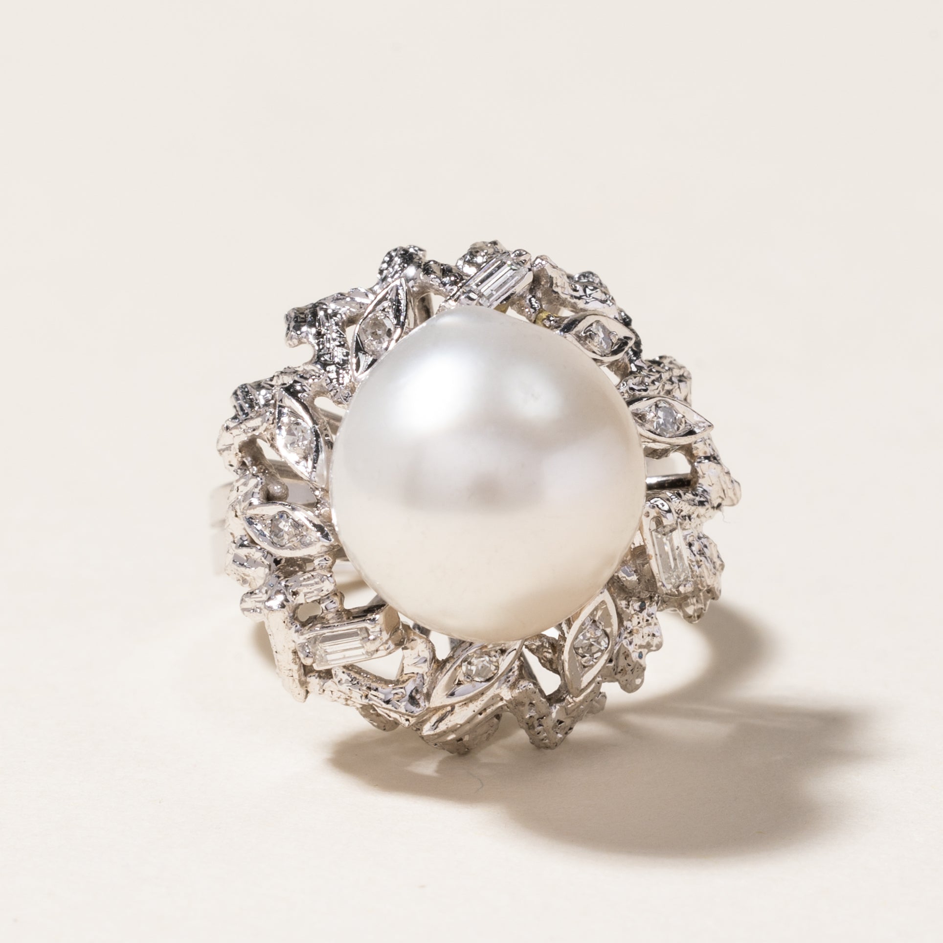 Pearl & Diamond Cocktail Ring | 11.60mm, 0.09ctw | SZ 4.5
