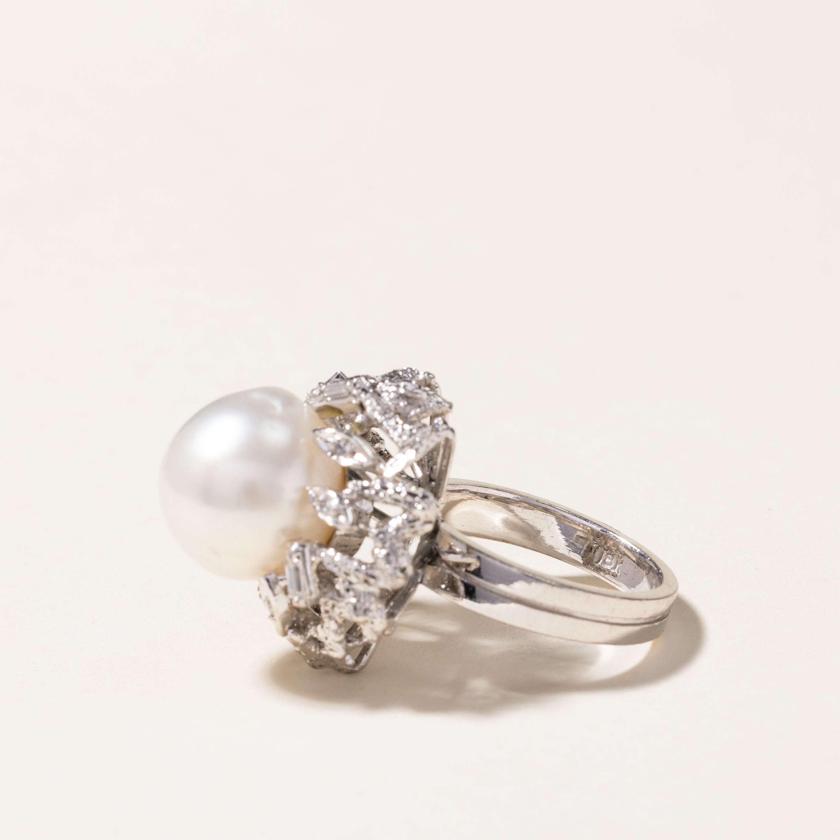 Pearl & Diamond Cocktail Ring | 11.60mm, 0.09ctw | SZ 4.5