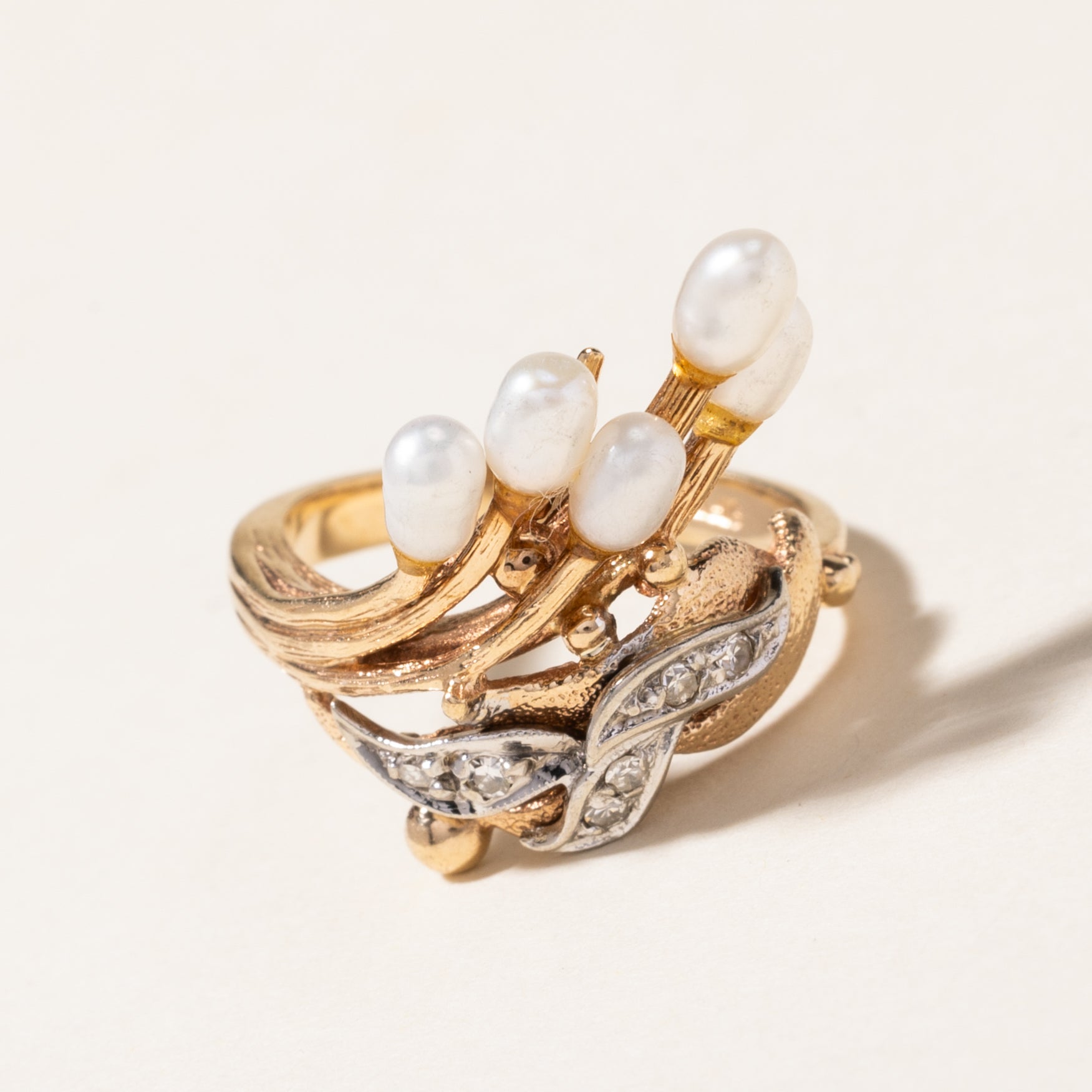 Pearl & Diamond Abstract Cocktail Ring | 3.00mm by 4.50mm, 0.03ctw | SZ 4.75