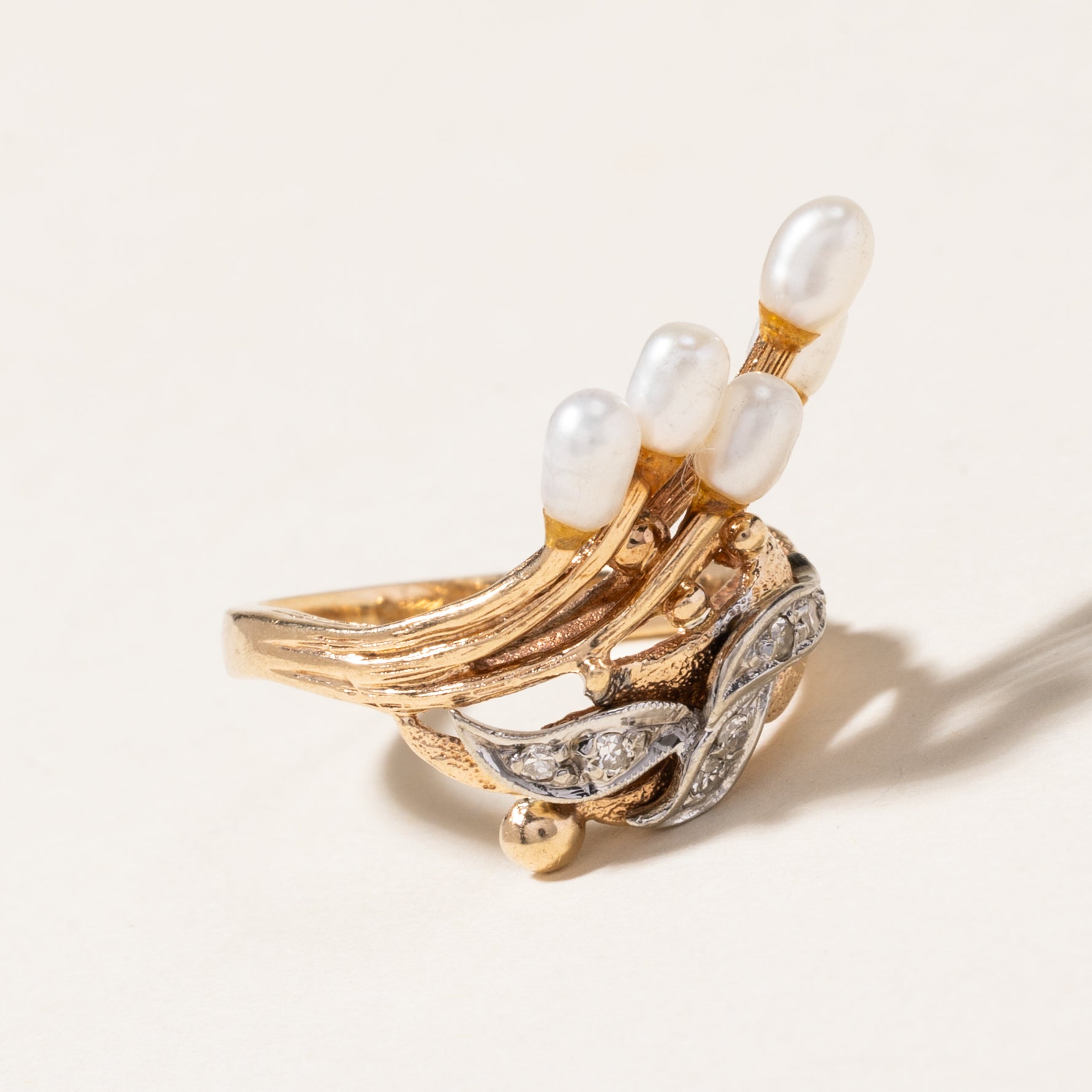 Pearl & Diamond Abstract Cocktail Ring | 3.00mm by 4.50mm, 0.03ctw | SZ 4.75