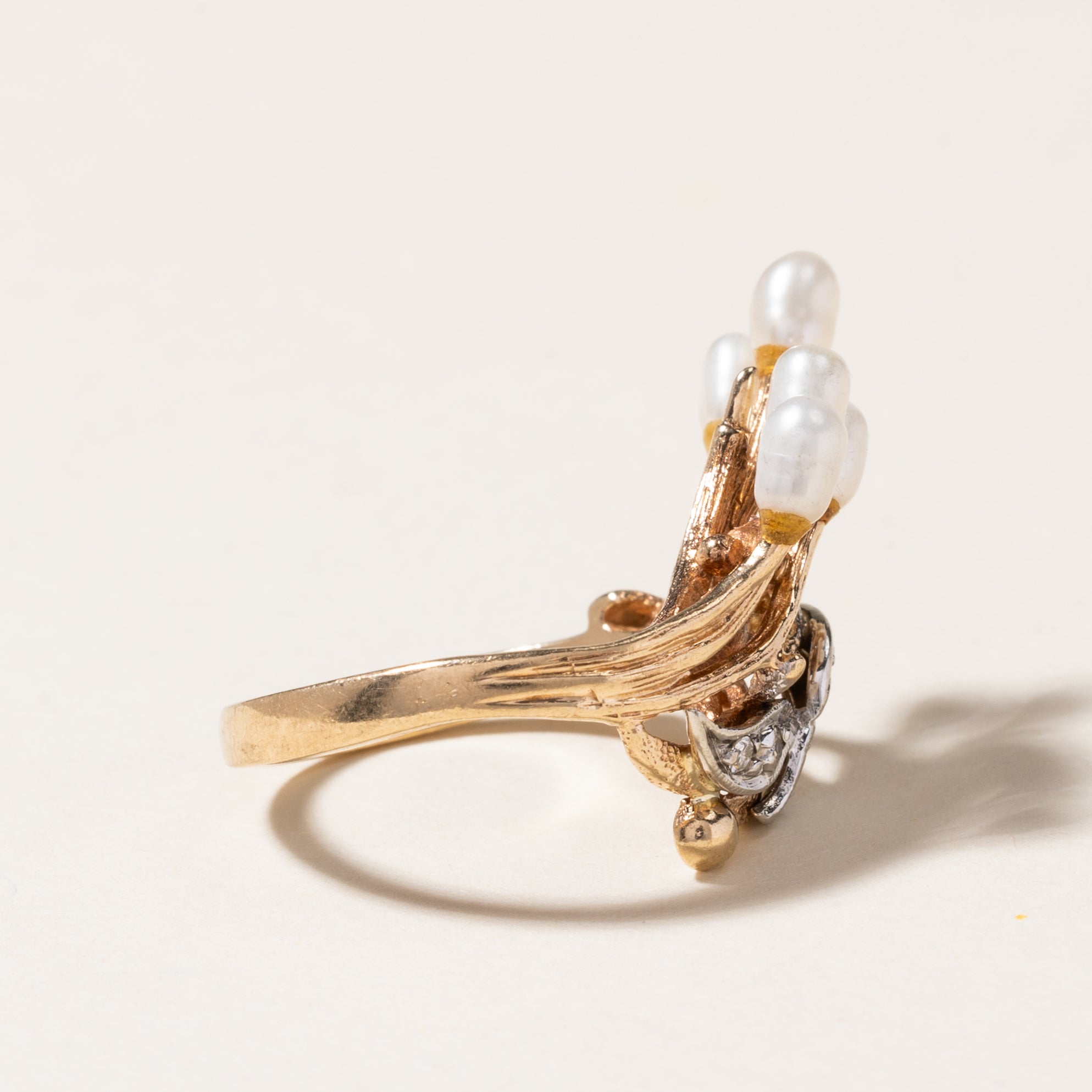 Pearl & Diamond Abstract Cocktail Ring | 3.00mm by 4.50mm, 0.03ctw | SZ 4.75