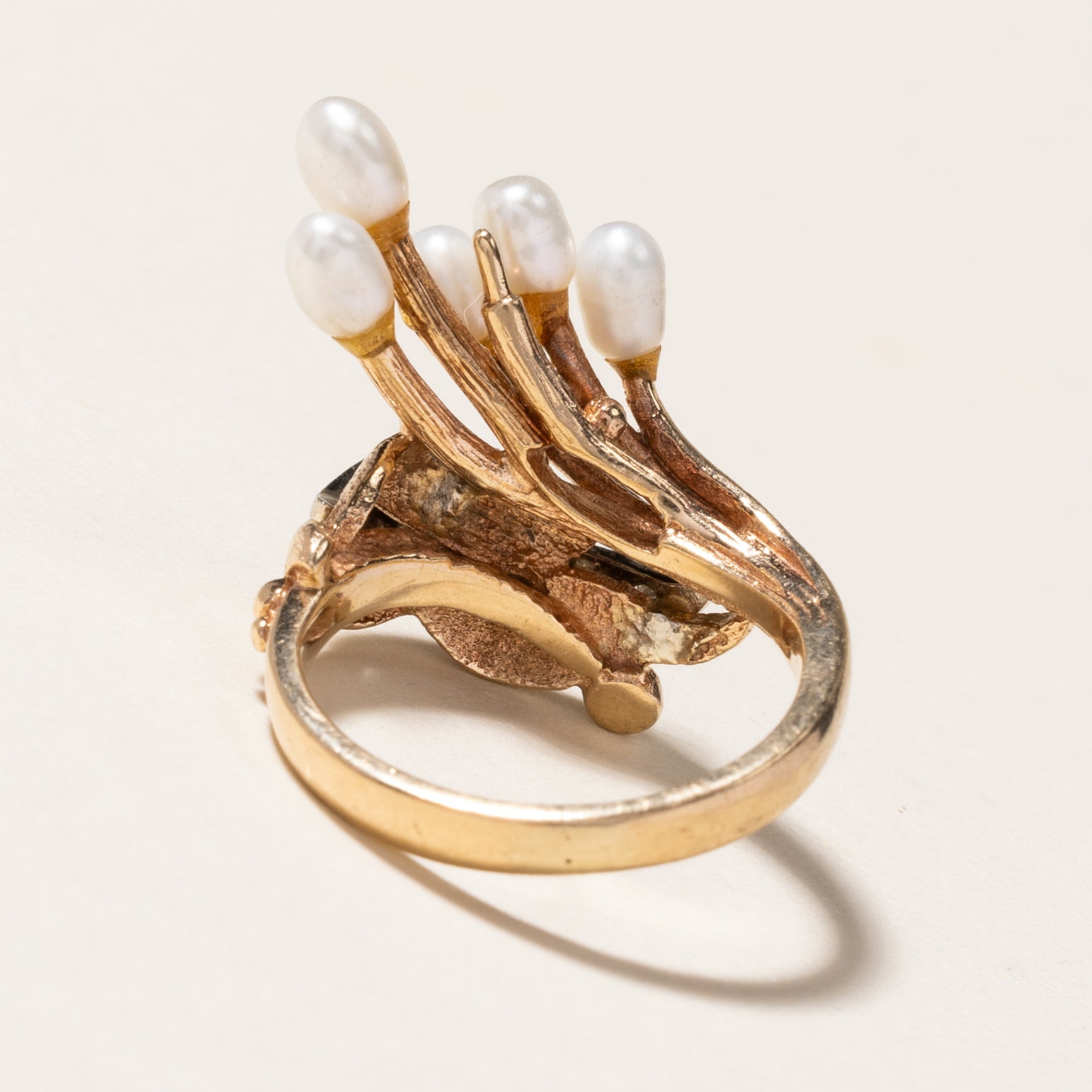 Pearl & Diamond Abstract Cocktail Ring | 3.00mm by 4.50mm, 0.03ctw | SZ 4.75