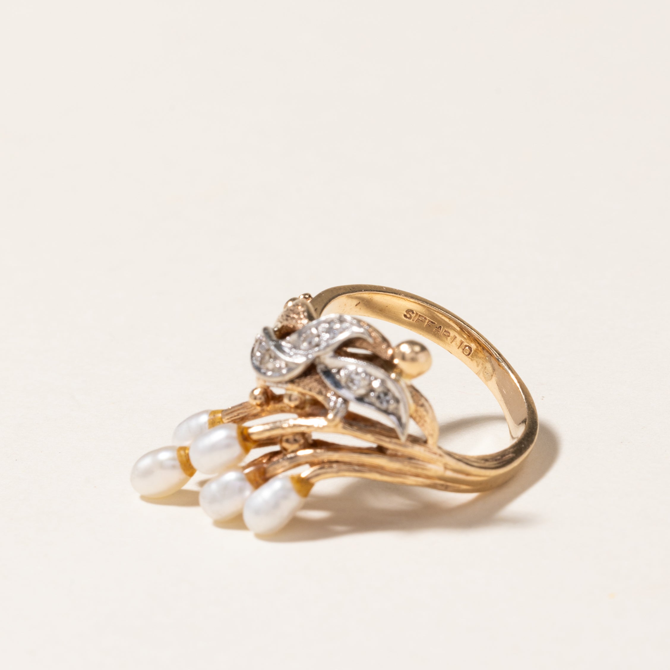 Pearl & Diamond Abstract Cocktail Ring | 3.00mm by 4.50mm, 0.03ctw | SZ 4.75