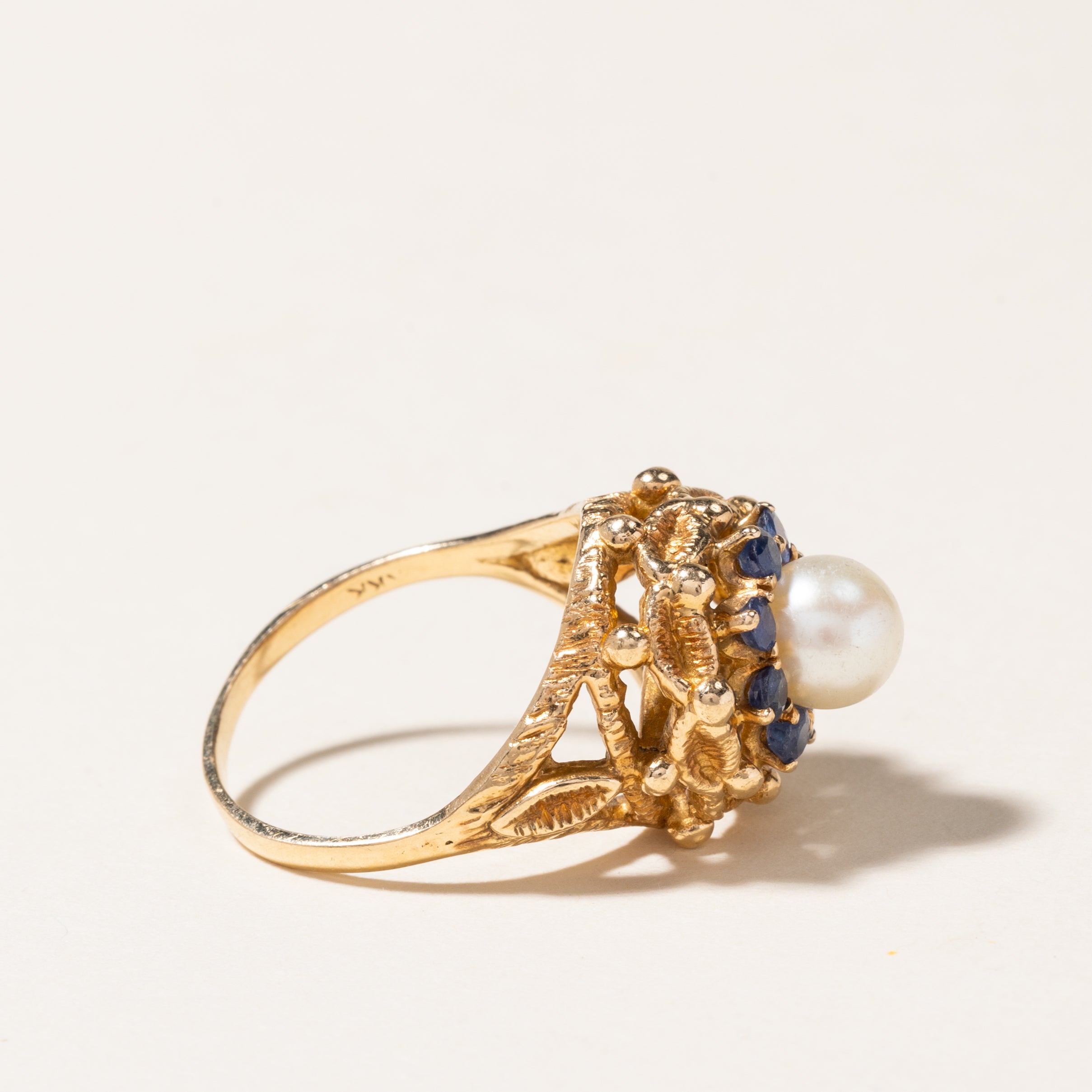 Pearl & Blue Spinel Dome Ring | 6.70mm, 0.48ctw | SZ 8.25