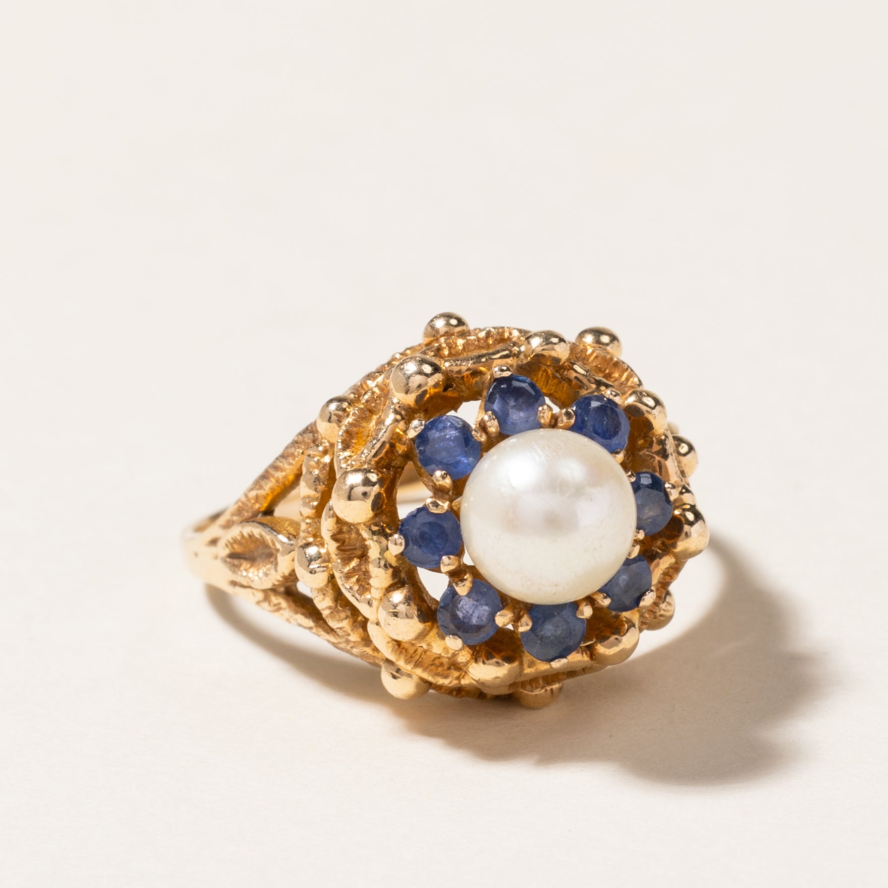 Pearl & Blue Spinel Dome Ring | 6.70mm, 0.48ctw | SZ 8.25