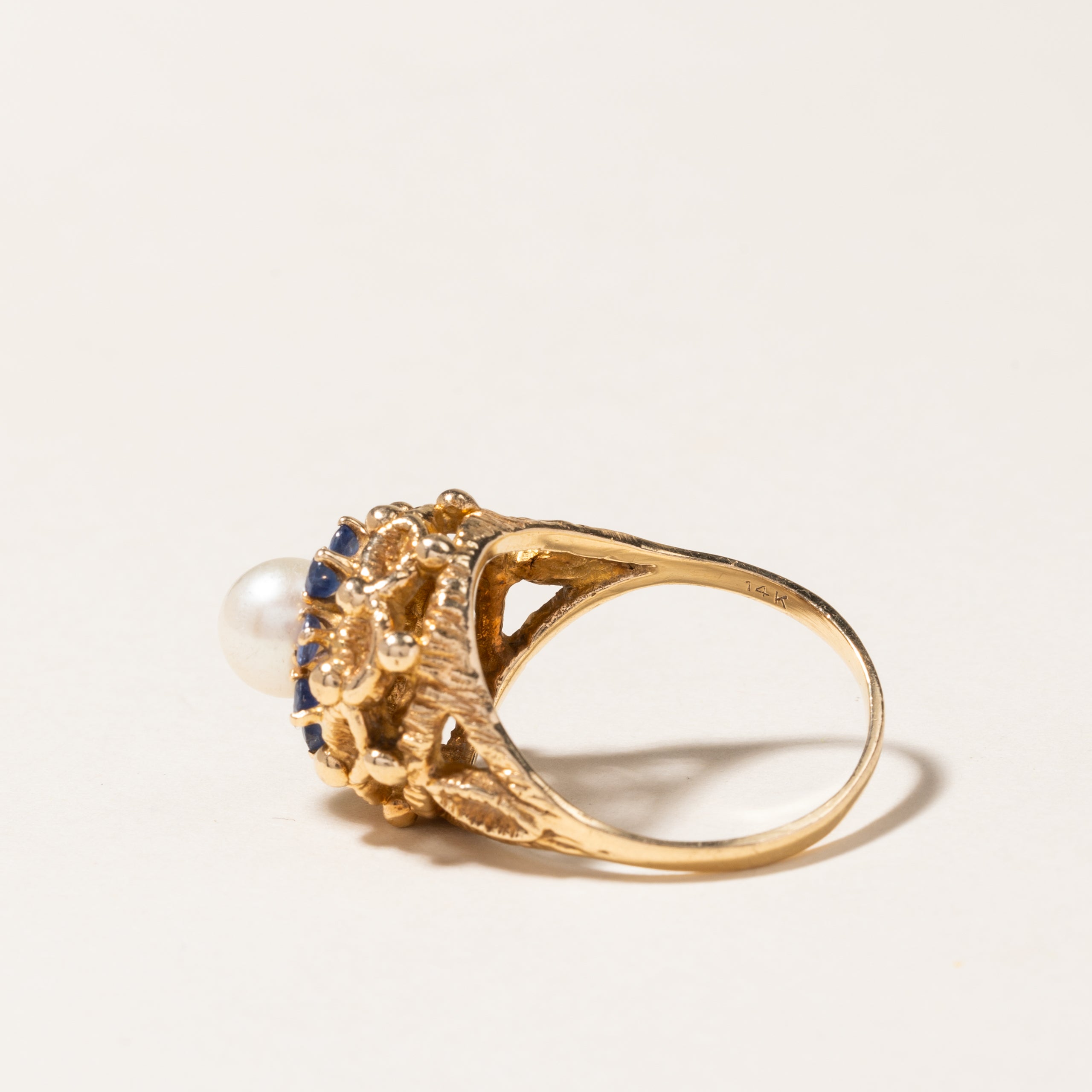 Pearl & Blue Spinel Dome Ring | 6.70mm, 0.48ctw | SZ 8.25