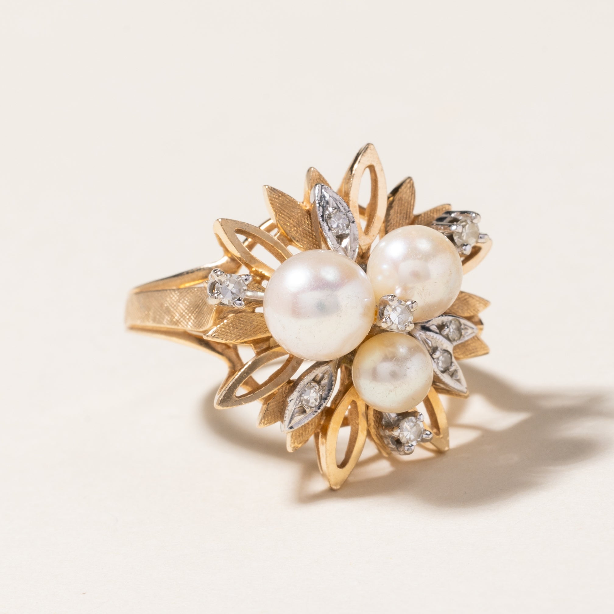 Pearl & Diamond Cocktail Ring | 5.00mm to 6.80mm, 0.10ctw | SZ 8.25