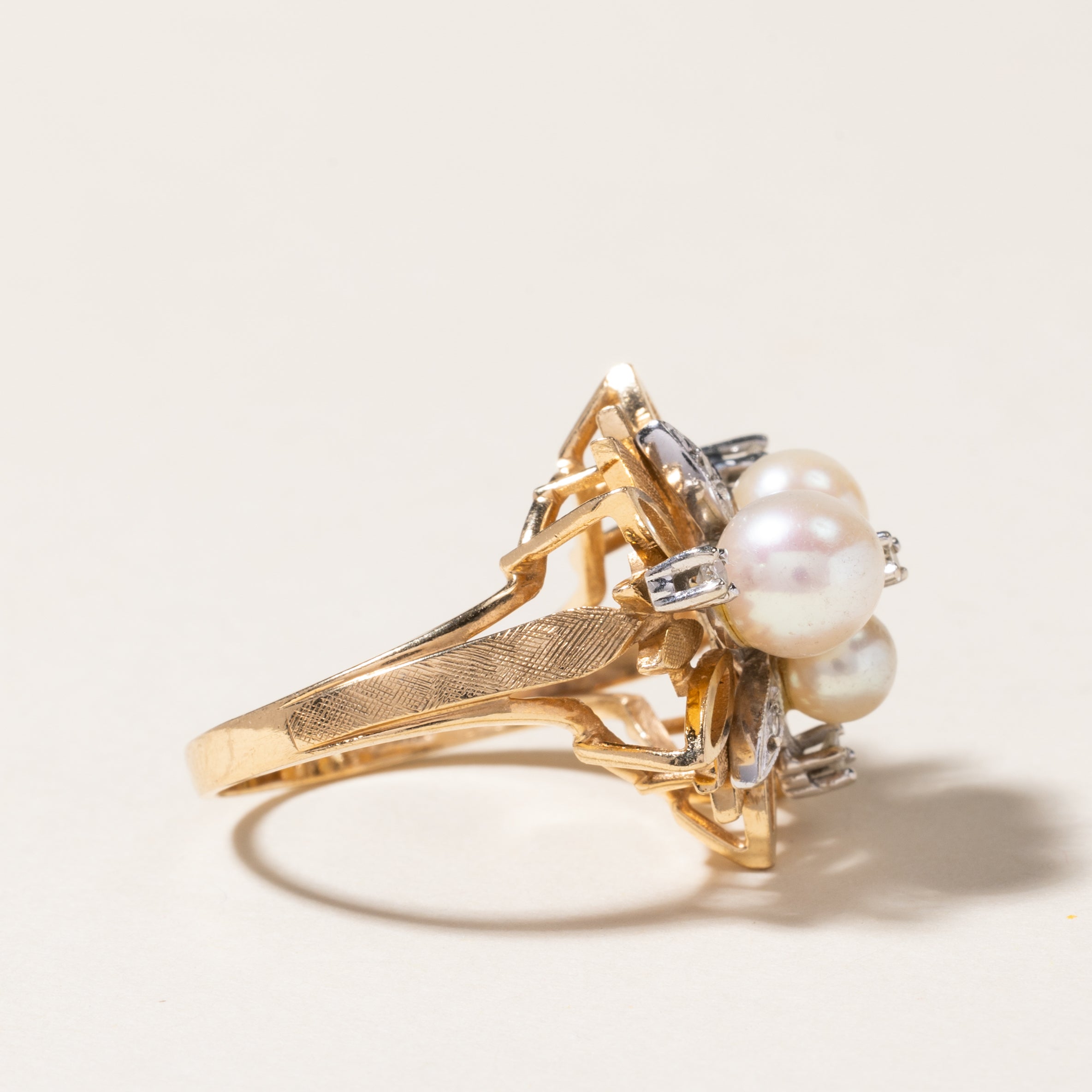 Pearl & Diamond Cocktail Ring | 5.00mm to 6.80mm, 0.10ctw | SZ 8.25