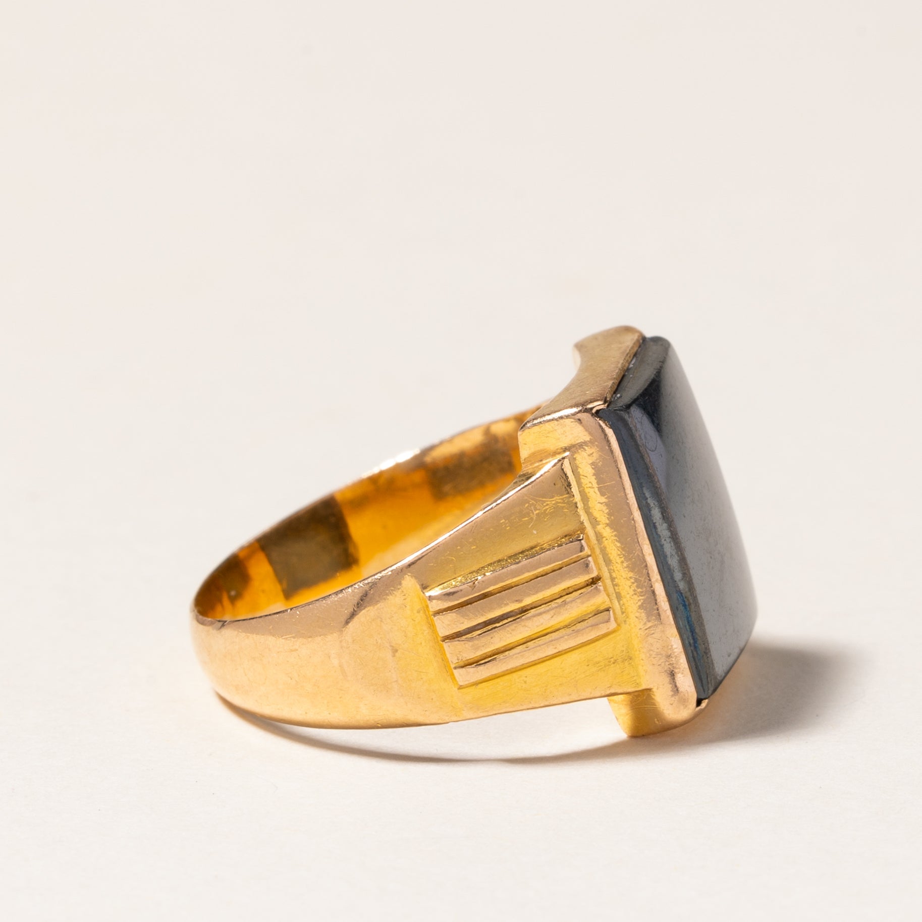 Hematite Grooved Signet Ring | 6.44ct | SZ 8.5