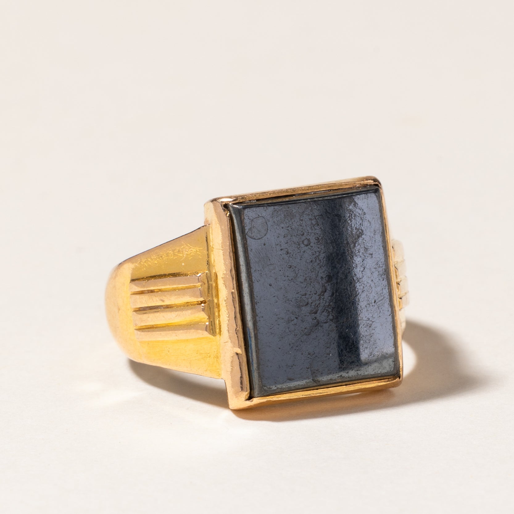 Hematite Grooved Signet Ring | 6.44ct | SZ 8.5