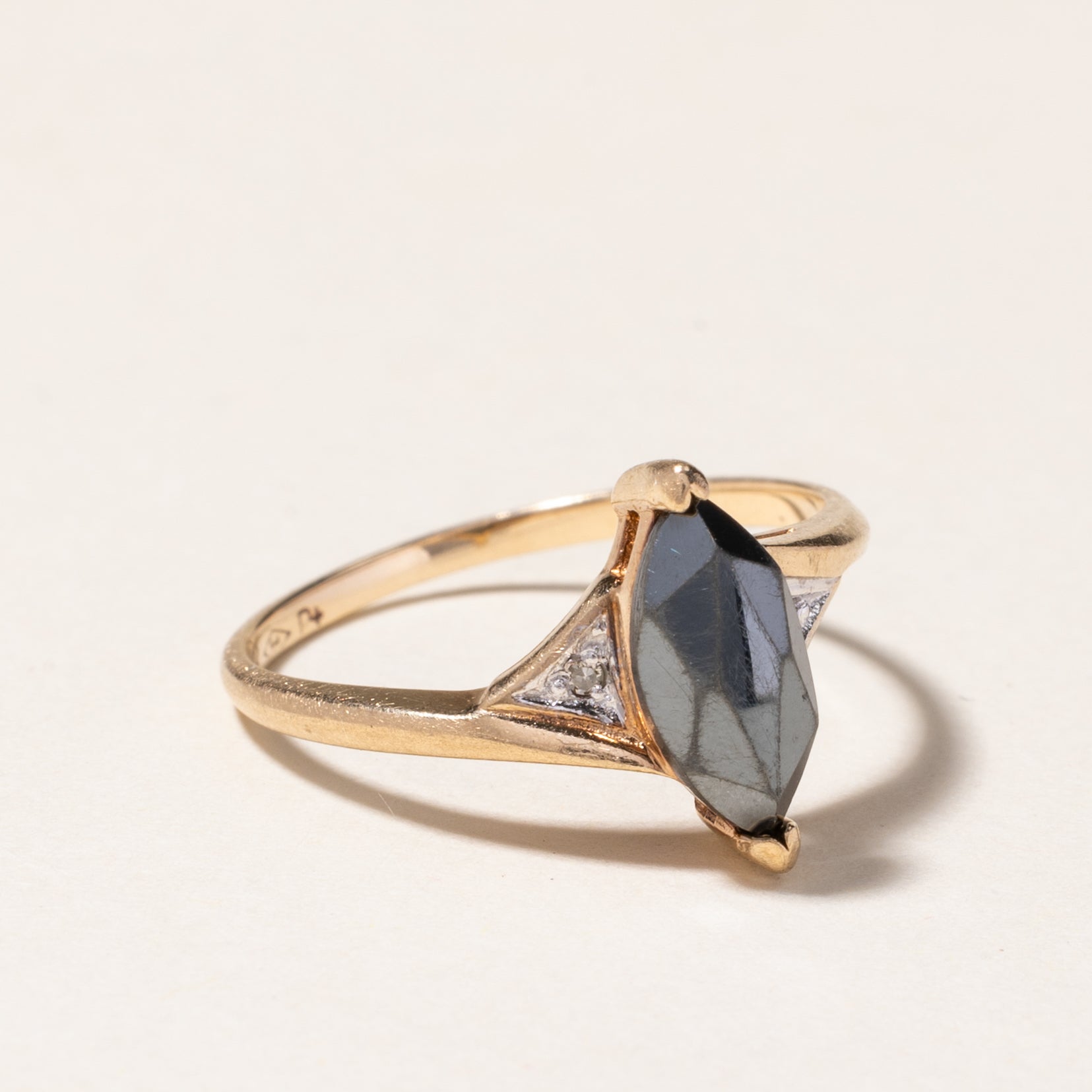 Marquise Cut Hematite & Diamond Ring | 1.09ct, 0.01ctw | SZ 6.25