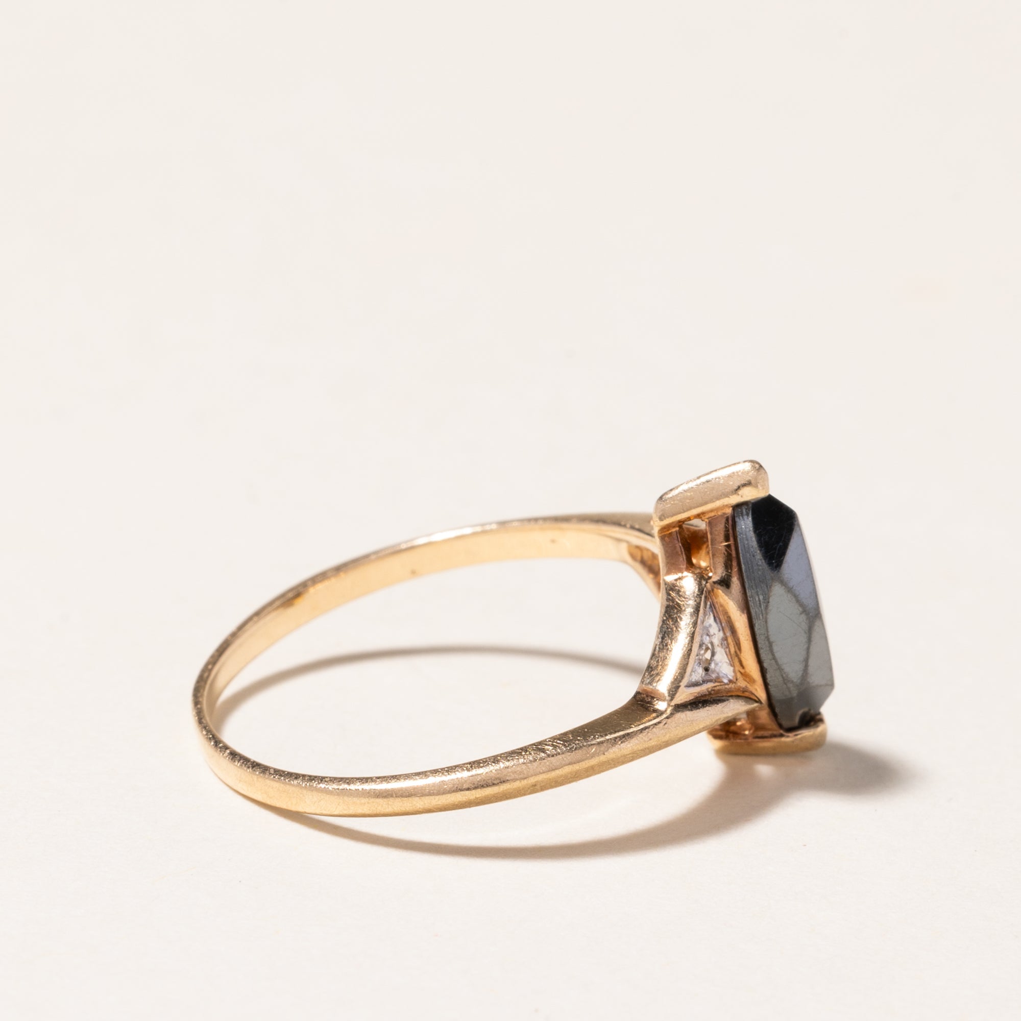 Marquise Cut Hematite & Diamond Ring | 1.09ct, 0.01ctw | SZ 6.25