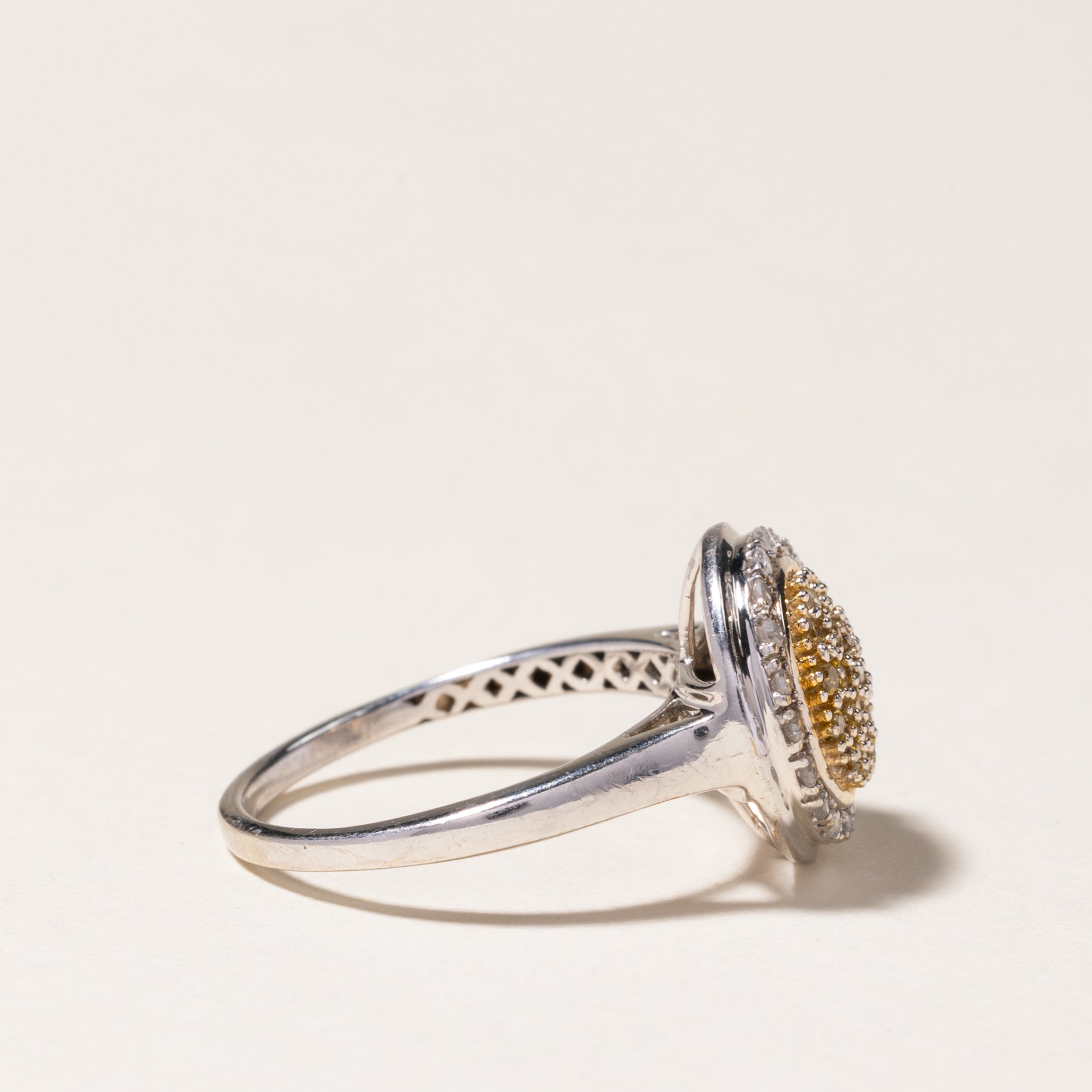 Yellow & White Diamond Cluster Halo Ring | 0.29ctw, 0.20ctw | SZ 6.75