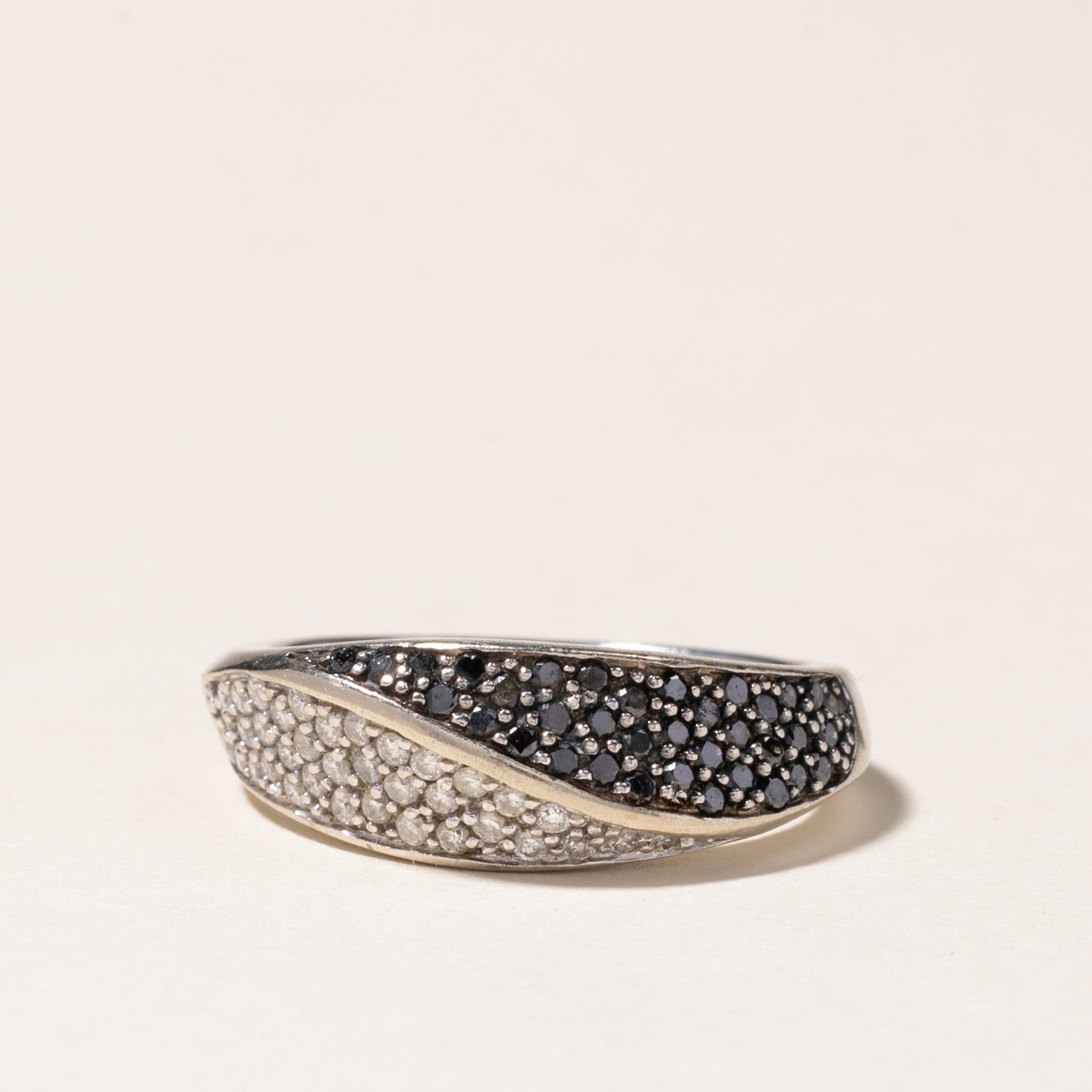 Black & White Diamond Wave Design Ring | 0.36ctw, 0.36ctw | SZ 6.5