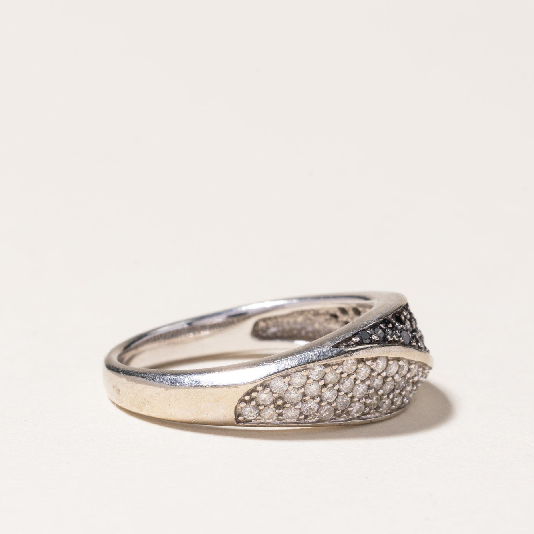 Black & White Diamond Wave Design Ring | 0.36ctw, 0.36ctw | SZ 6.5