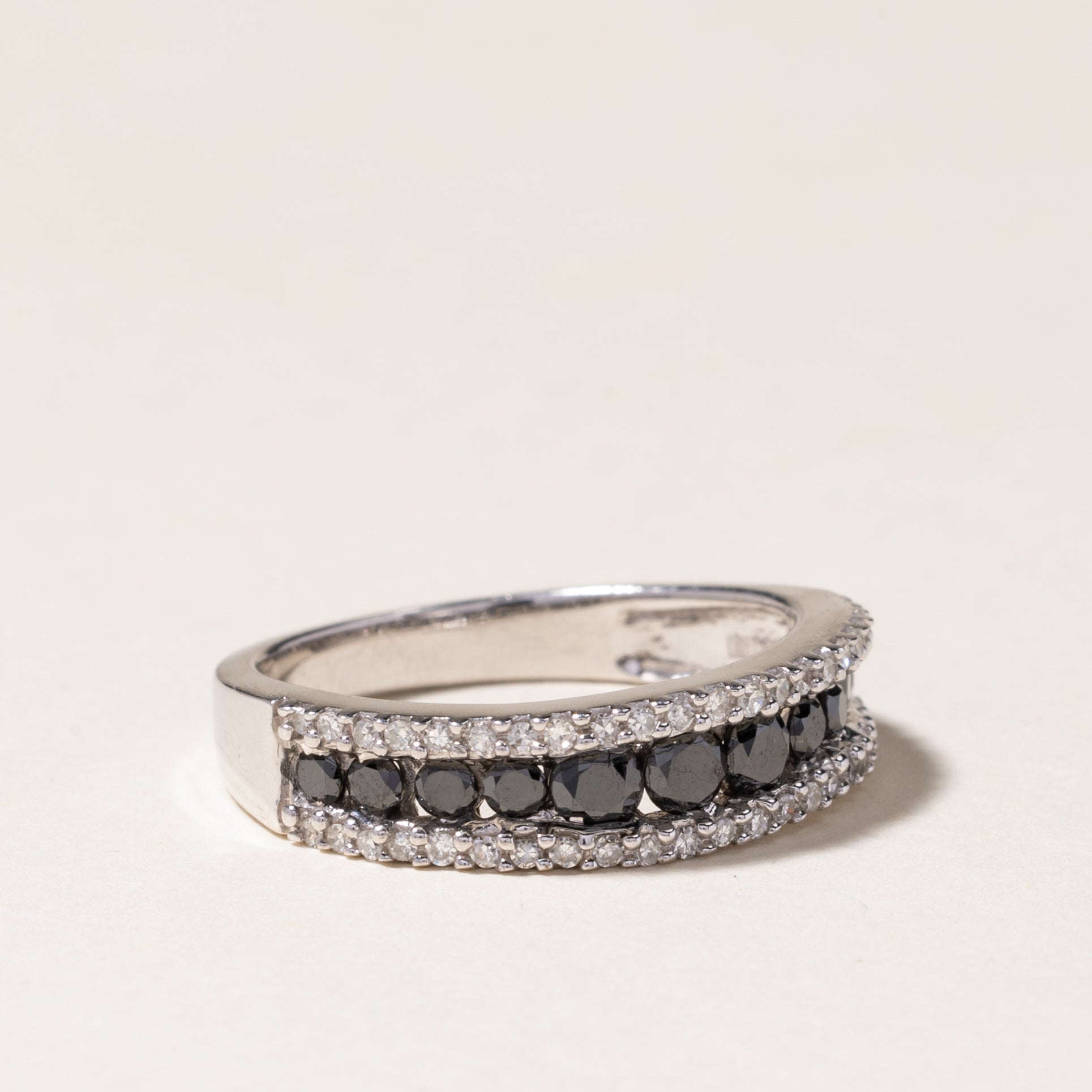 'Effy' Channel Set Black & White Diamond Ring | 0.55ctw, 0.14ctw | SZ 7.25