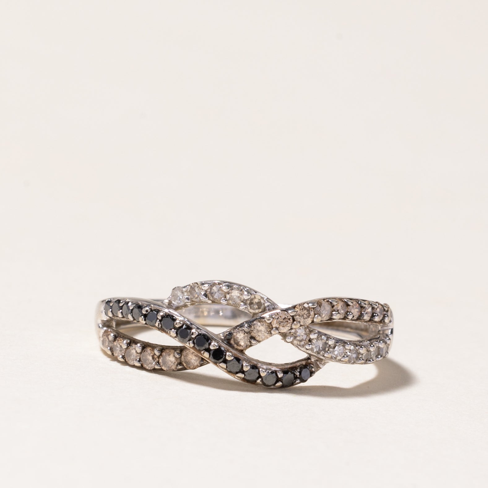 Multi Colour Diamond Cross Over Ring | 0.07ctw, 0.15ctw, 0.117ctw | SZ 5